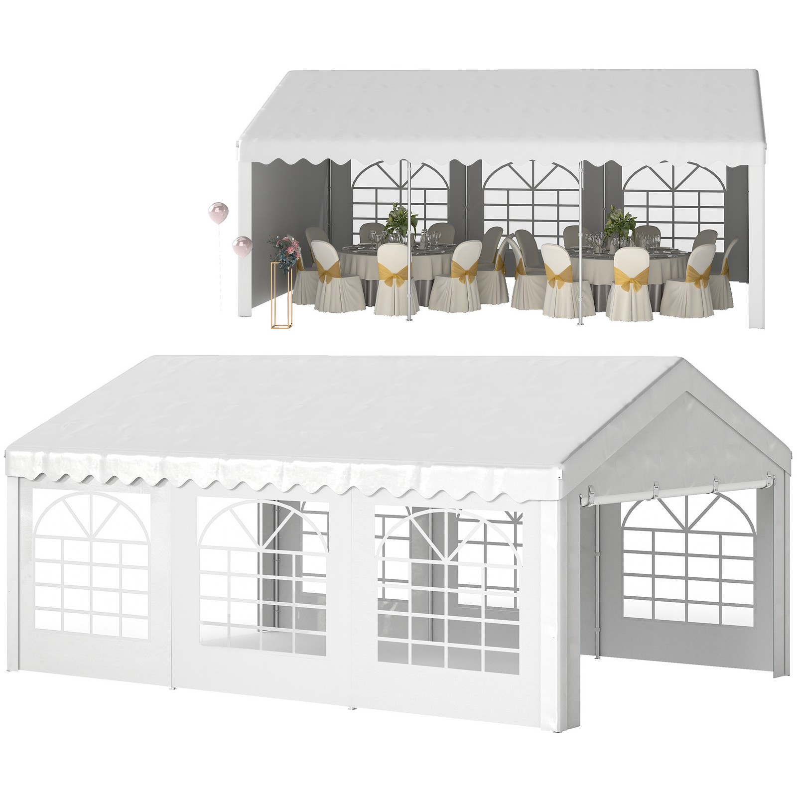 Outsunny 6m Garden Gazebo Portable Carport Shelter w/ Removable Sidewalls&Doors