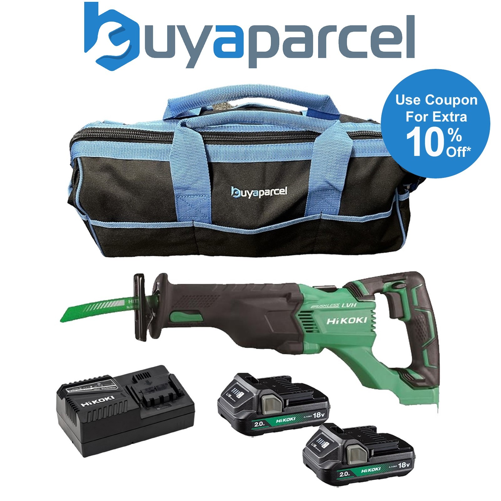 Hikoki CR18DBLJ4Z Brushless Recip Saw + X2 2AH Battery + Charger + 21" Bag