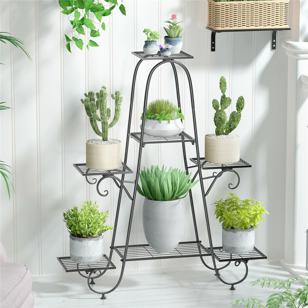 7 Tier European-style Iron Flower Pot Stand Shelves Garden Plant Holder Display