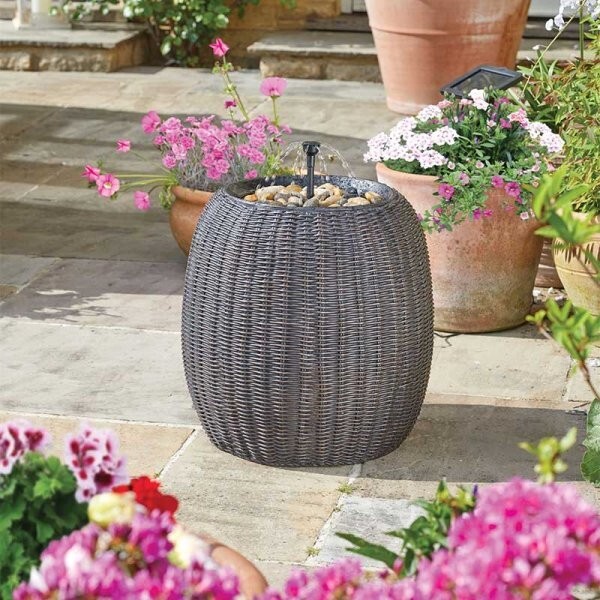 Outdoor WaterWeave Water Feature with Rattan Effect Solar Fountain Garden Decor