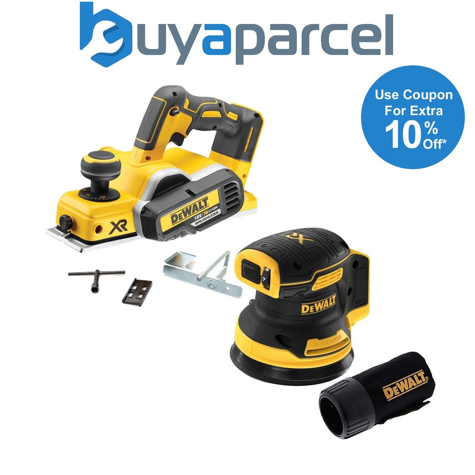 Dewalt DCP580N 18v XR Cordless Brushless Planer & Fence & DCW210N Orbital Sander