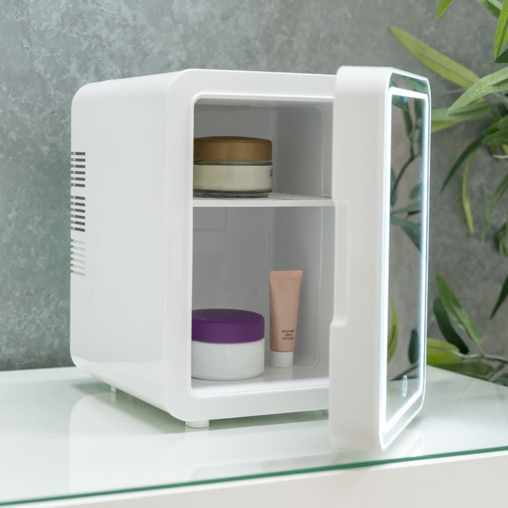 4L Portable Mini Beauty Fridge with LED Mirror Small Cooler for Skincare Make Up