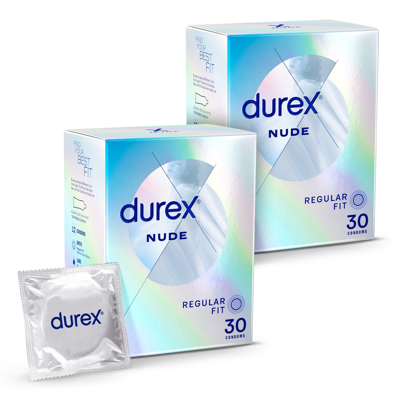 Durex Nude, Ultra Thin, 2 Pack of 30 Condoms, Regular Fit, 2 x 30 (60 Condoms)