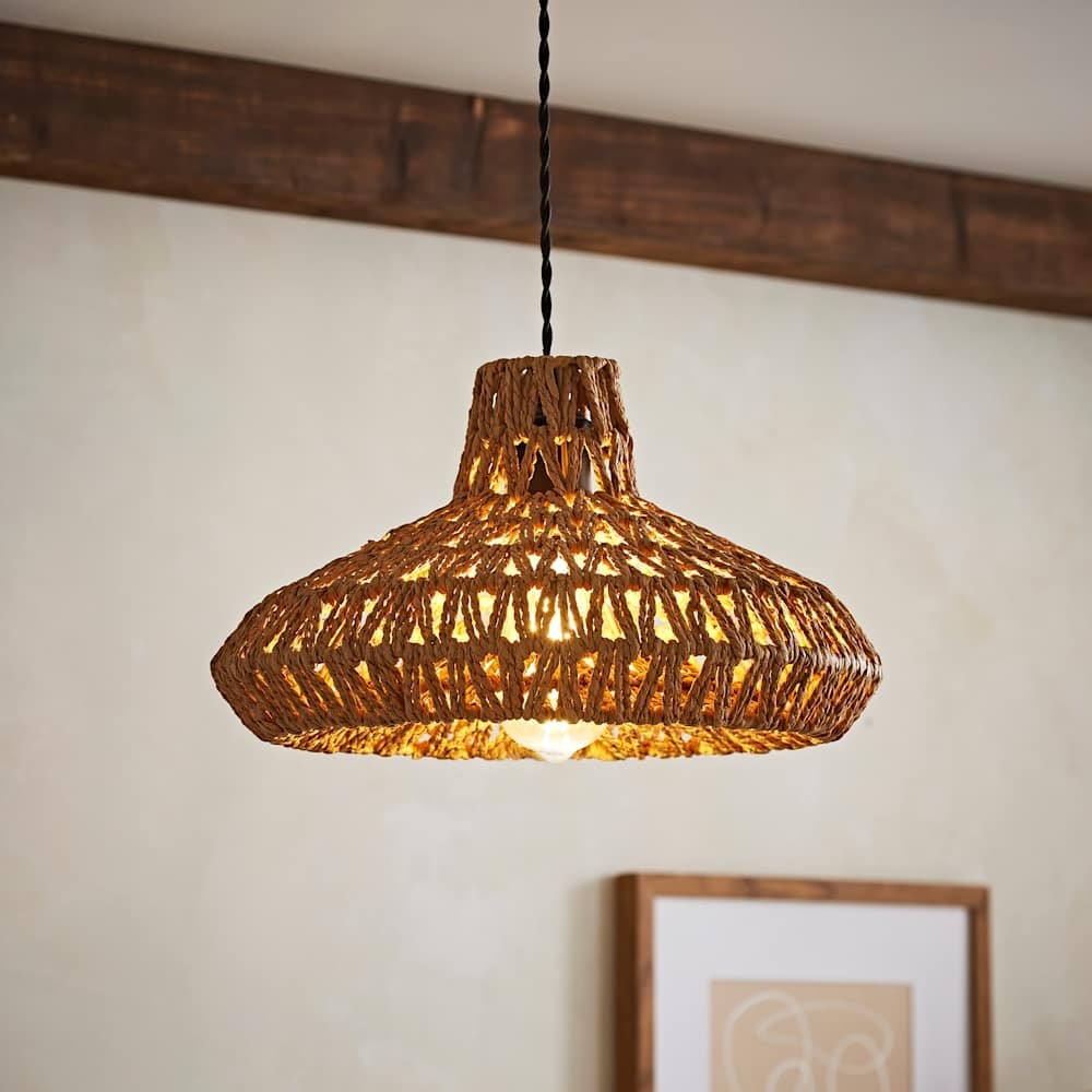 Natural Wicker Rattan Ceiling Pendant Light Shade Lampshade LED Bulb Scandi Boho