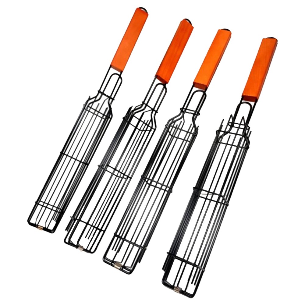 2X(4Pcs/Set Portable BBQ Grilling Basket Mesh Kitchen Tools Barbecue Rack1700