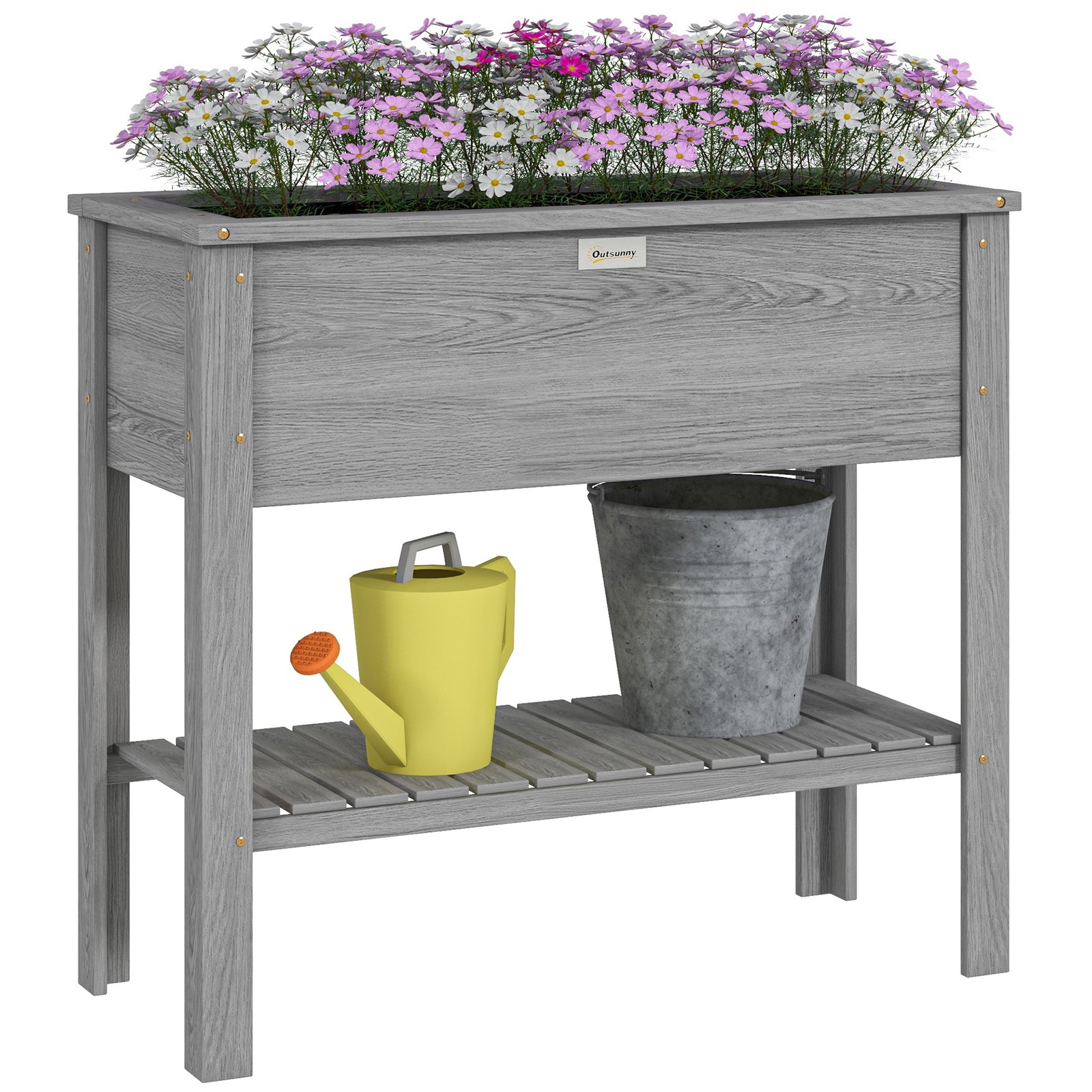 Outsunny Wooden Raised Garden Bed, Elevated Planter Box with Storage Shelf