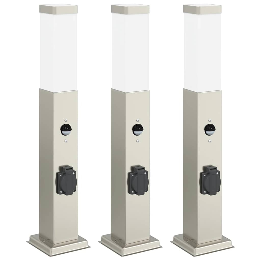 Bollard Lights with Sensor&Outlet 3 pcs 50 cm Stainless Steel IP44 vidaXL