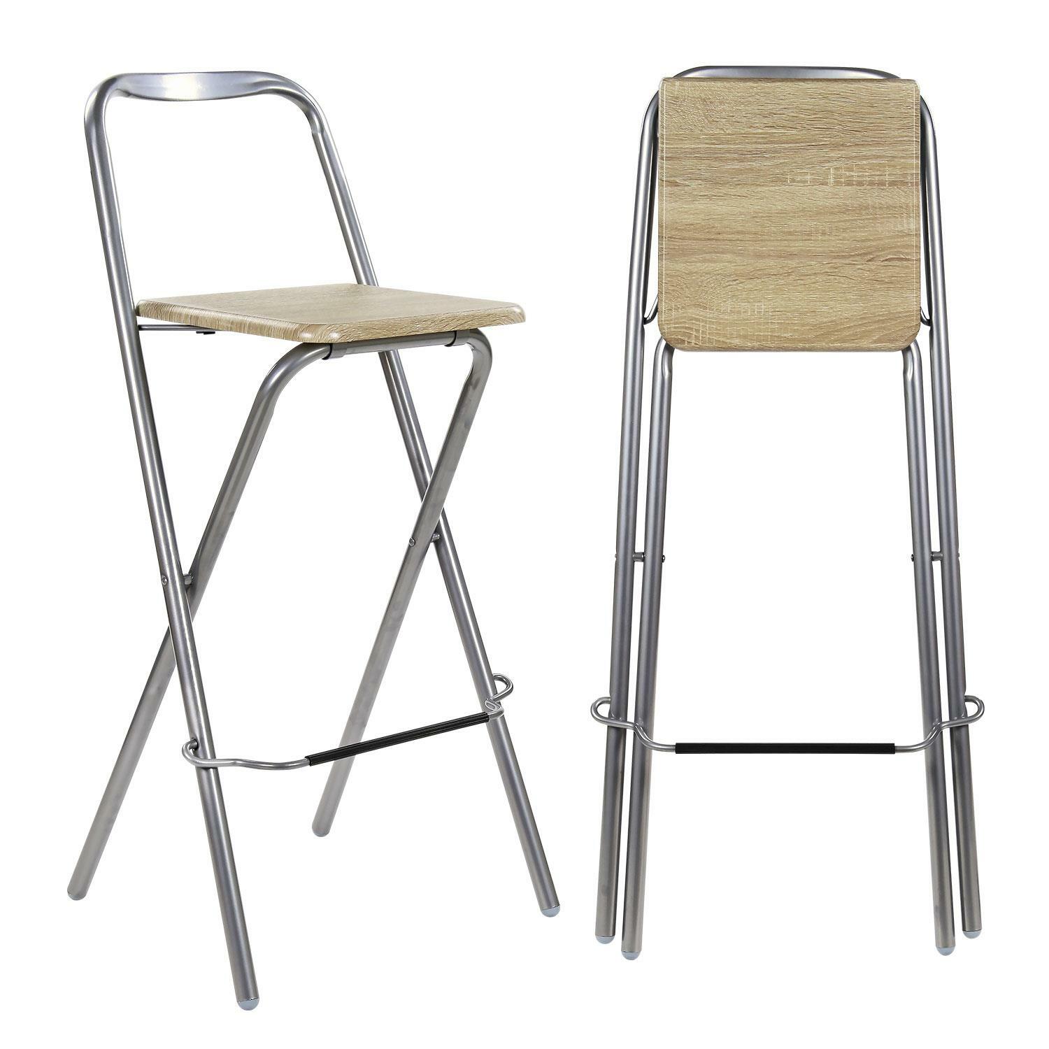 2 x Natural Folding Wooden Bar Stool Chair Breakfast Kitchen Seating Seat Home