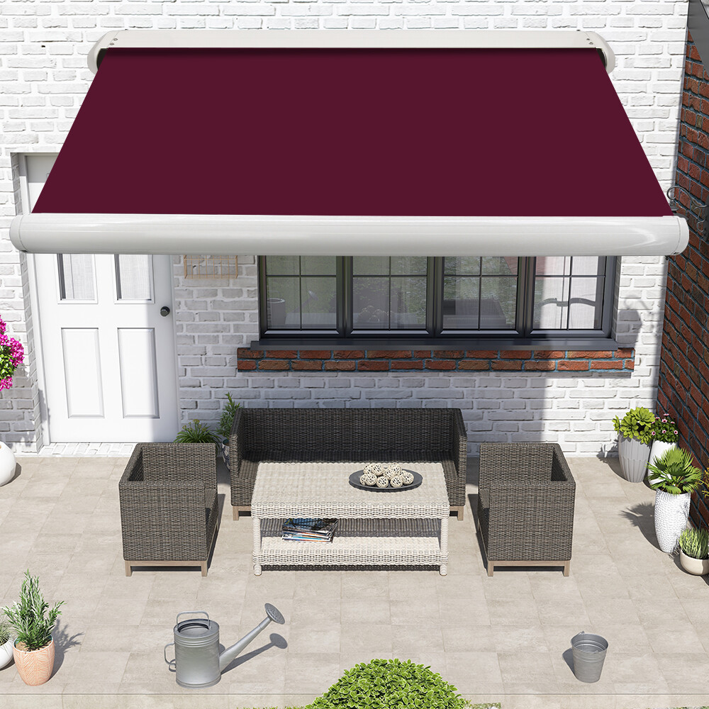 Sun Shade Retractable Canopy Full Cassette Electric Awning 3.5x2.5M Wine Red