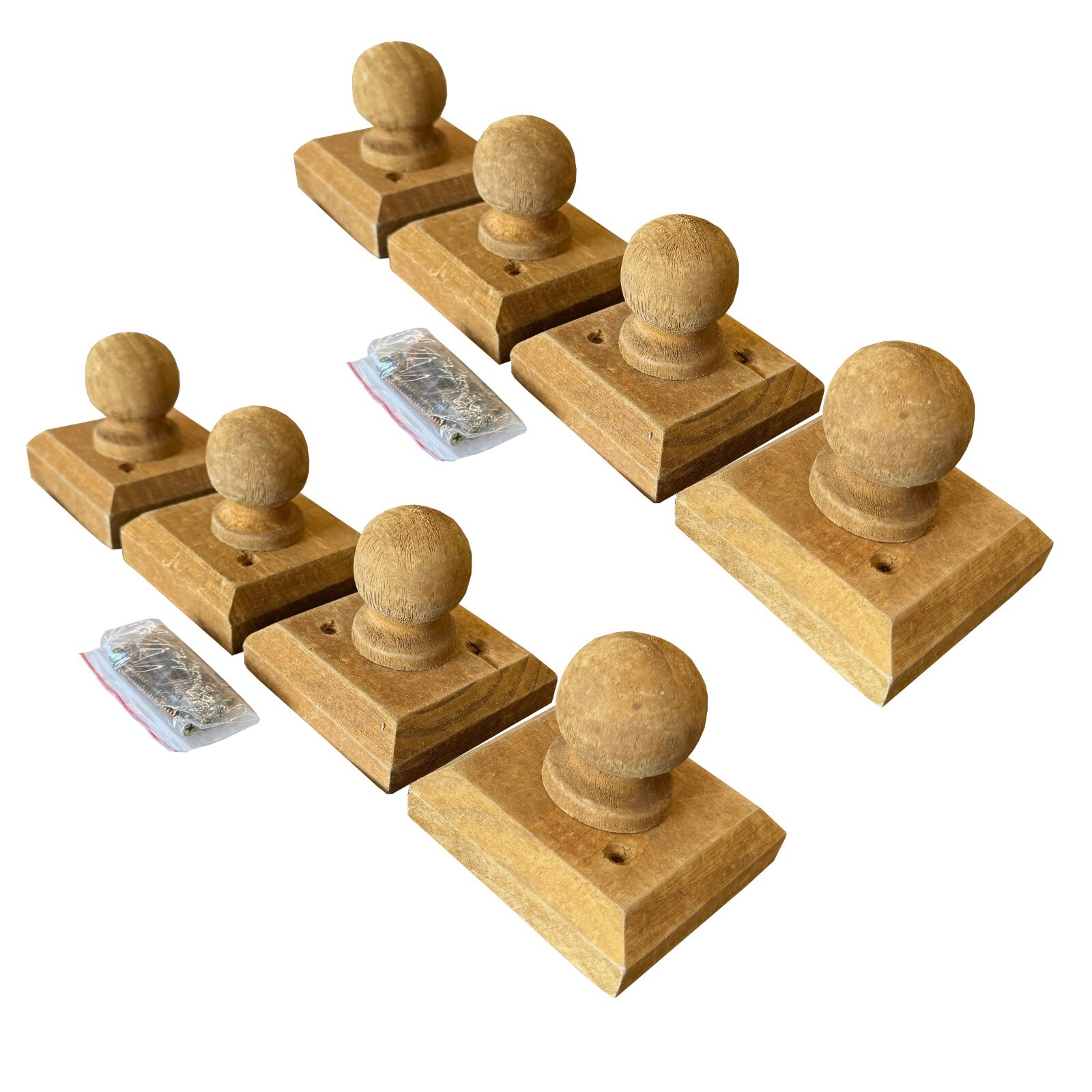 Wooden Garden Fence Post Finial Ball Caps (Pack of 8) - With Fixings