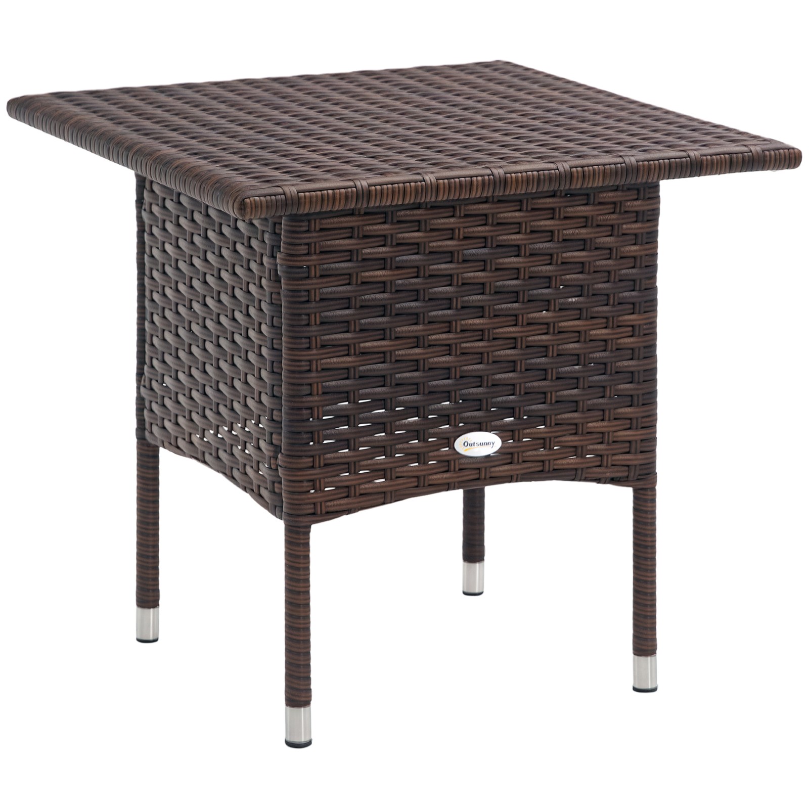 Outsunny PE Rattan Outdoor Coffee Table, Easy Match Rattan Side Table, Brown