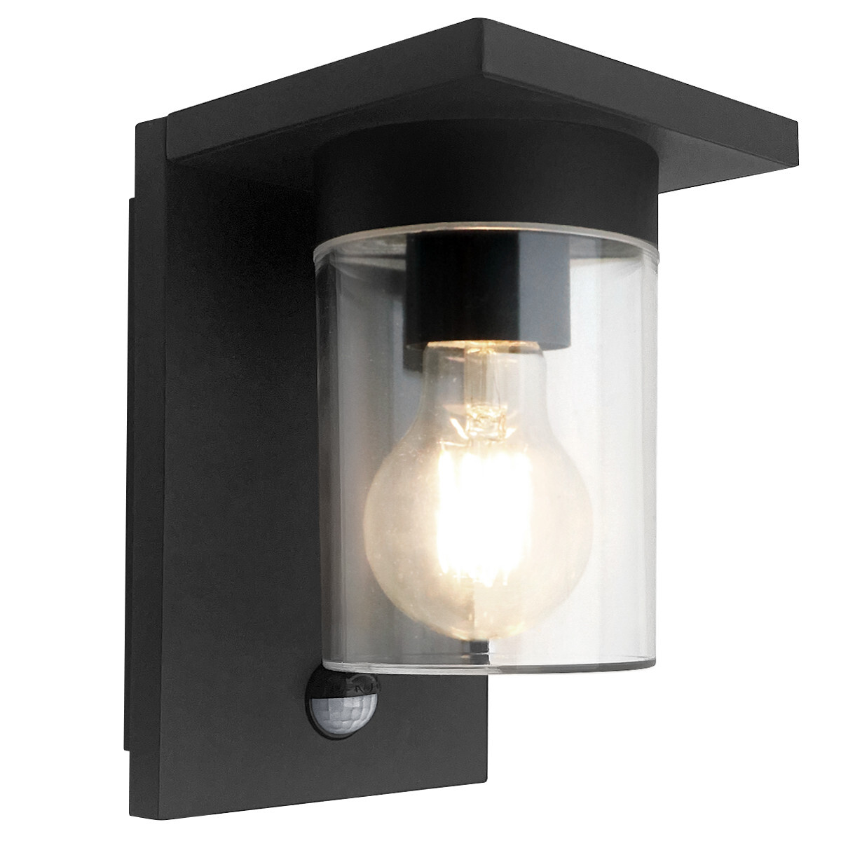 Outdoor PIR Wall Light Black Lantern Clear Lamp Shade ZLC384SEN with 4w LED Warm