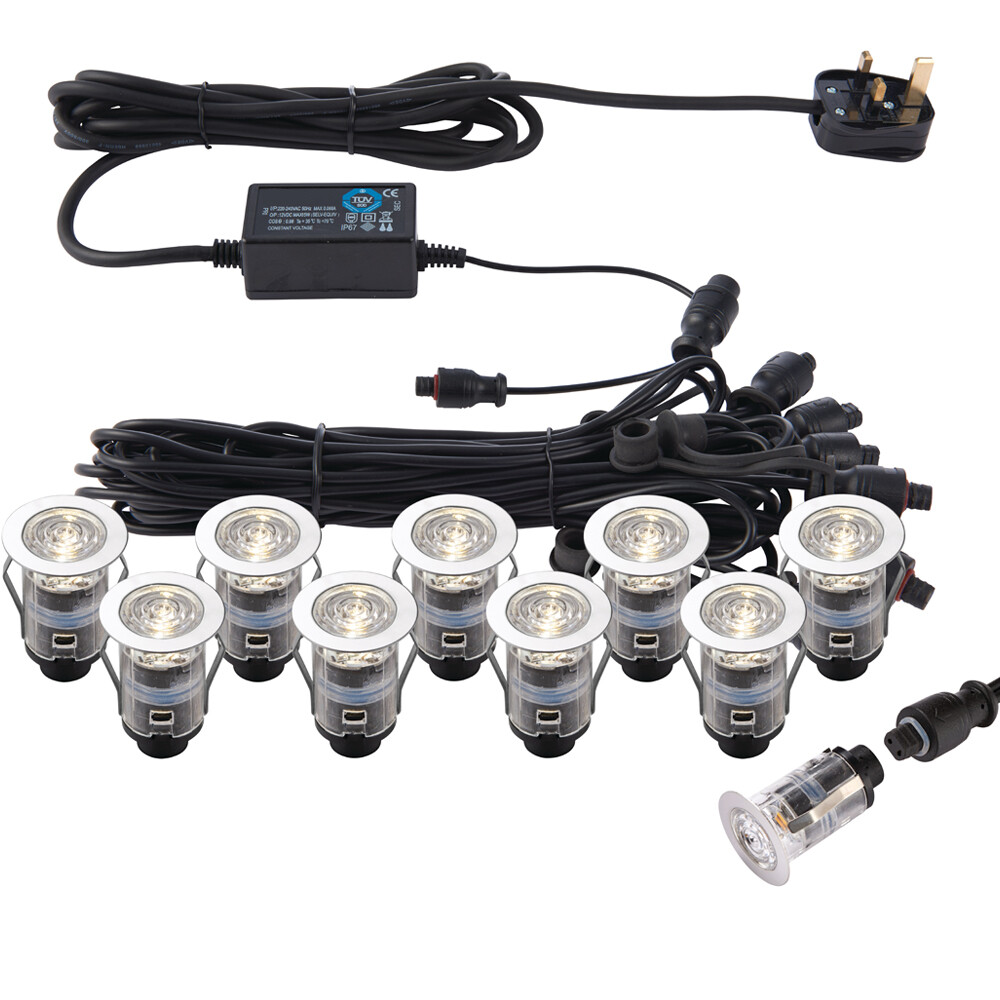 IP67 Decking Plinth Light Kit 10x 25mm Colour Changing White Lamps Outdoor Rated
