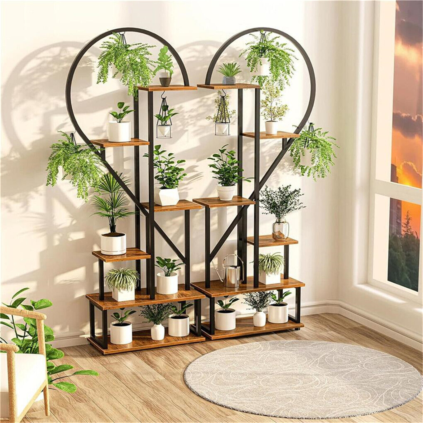 2 Pcs 6 Tier Tall Metal Indoor Plant Stand Heart-Shaped Plant Shelf Holder Patio