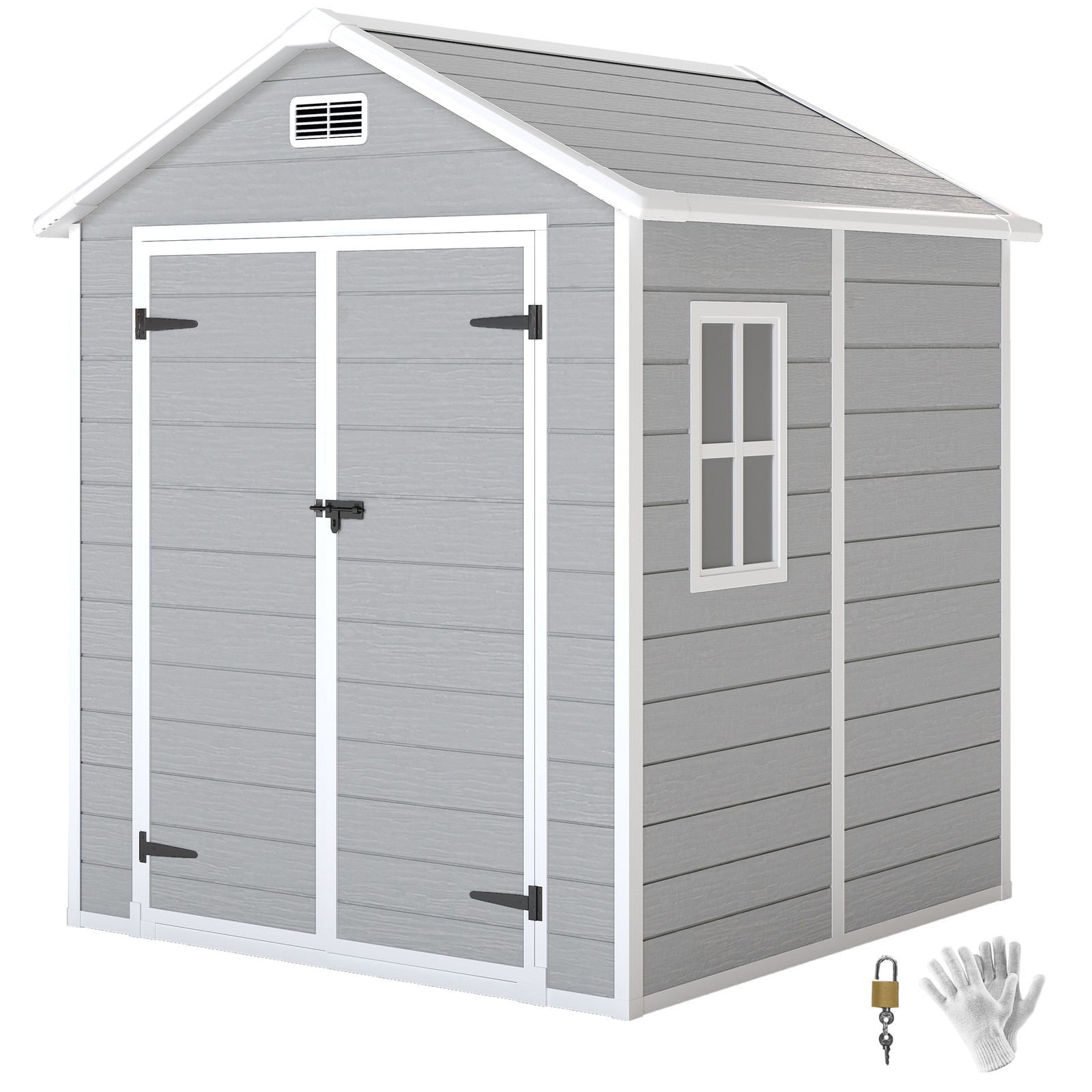 Outsunny 6 x 5ft Resin Garden Shed with Floor and Window, Light Grey