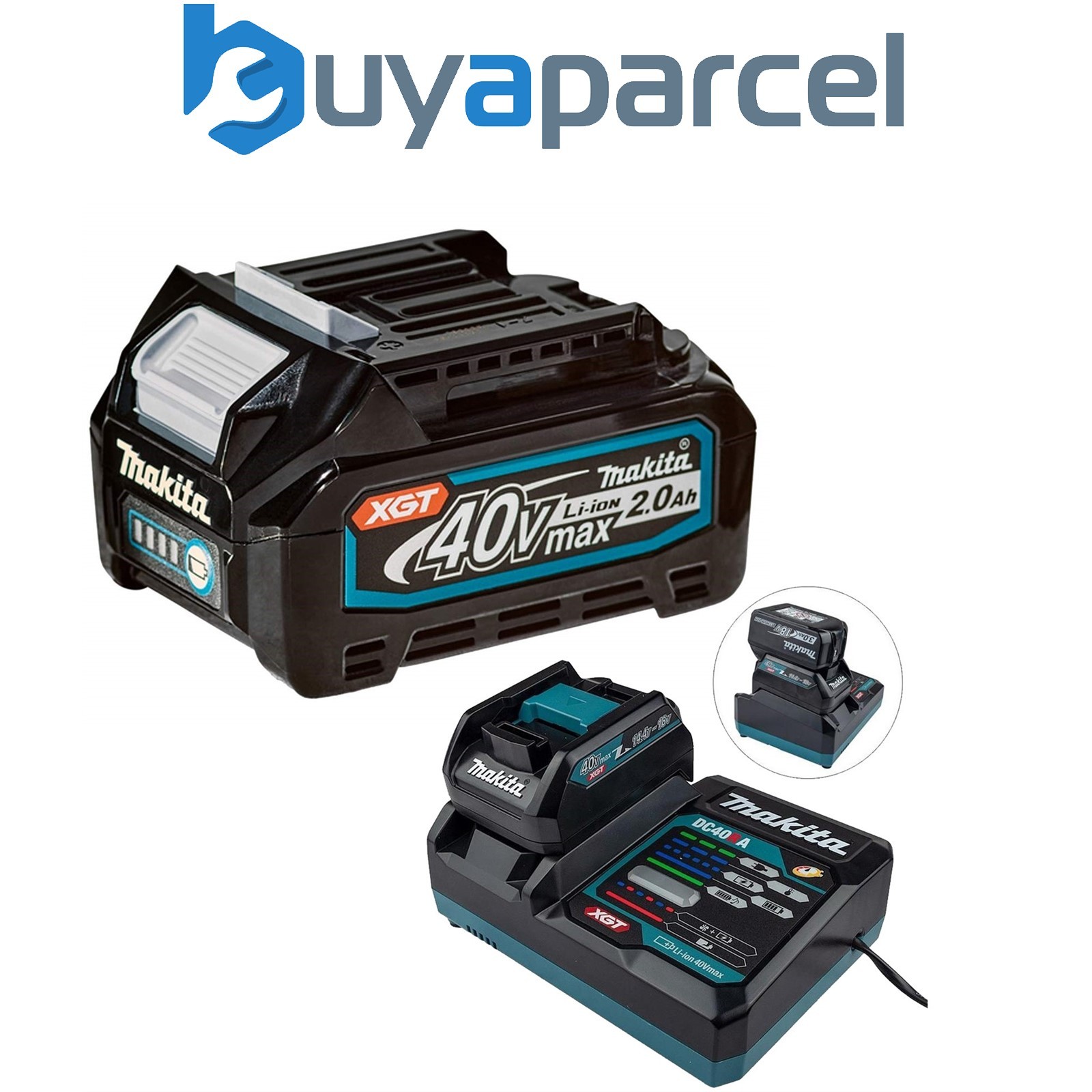 Makita BL4020 40V Max XGT 2ah Battery + Fast Charger + ADP10 LXT 18v Adaptor