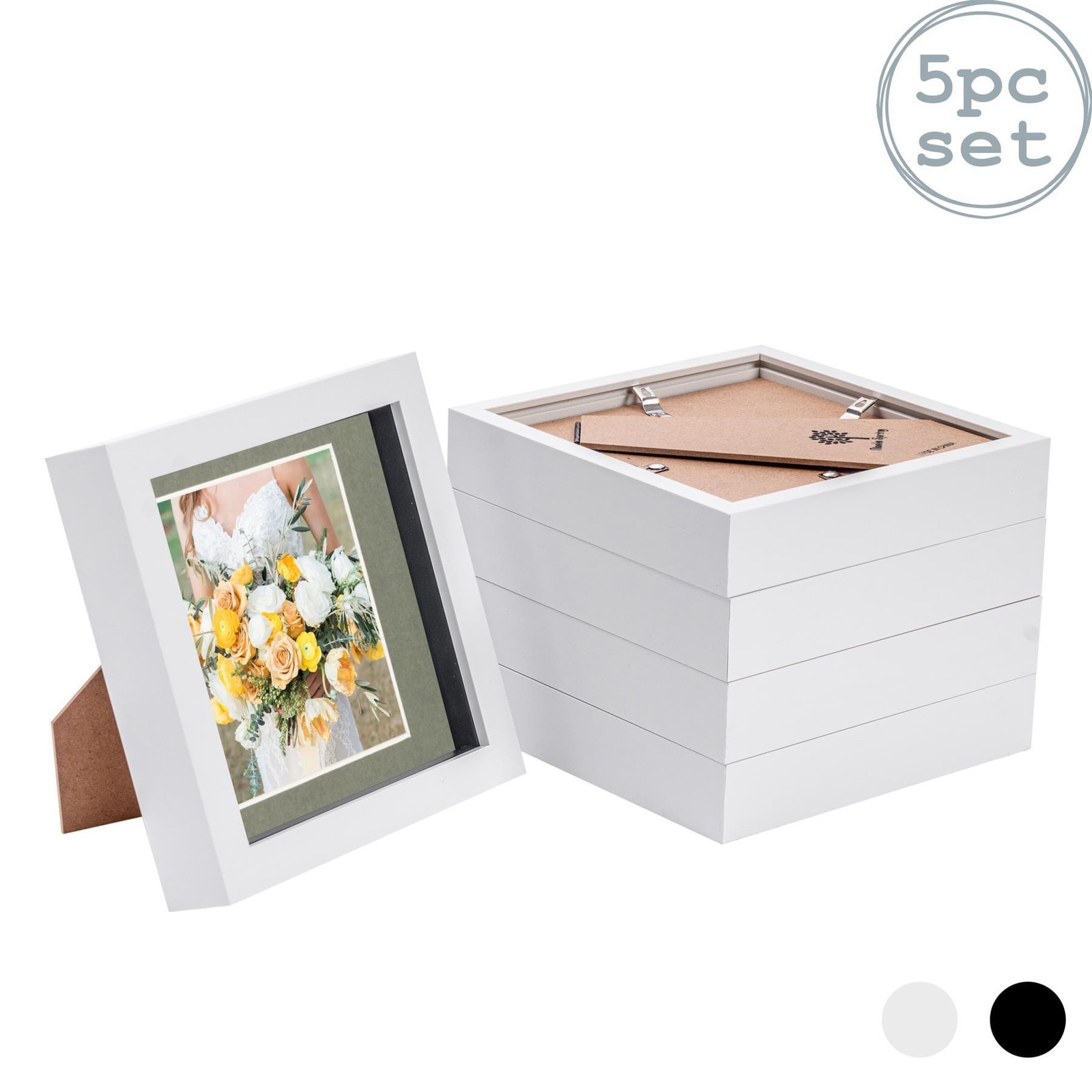 5x 3D Box Photo Frames Picture Display 6 x 6" with 4 x 4" Mount White/Grey