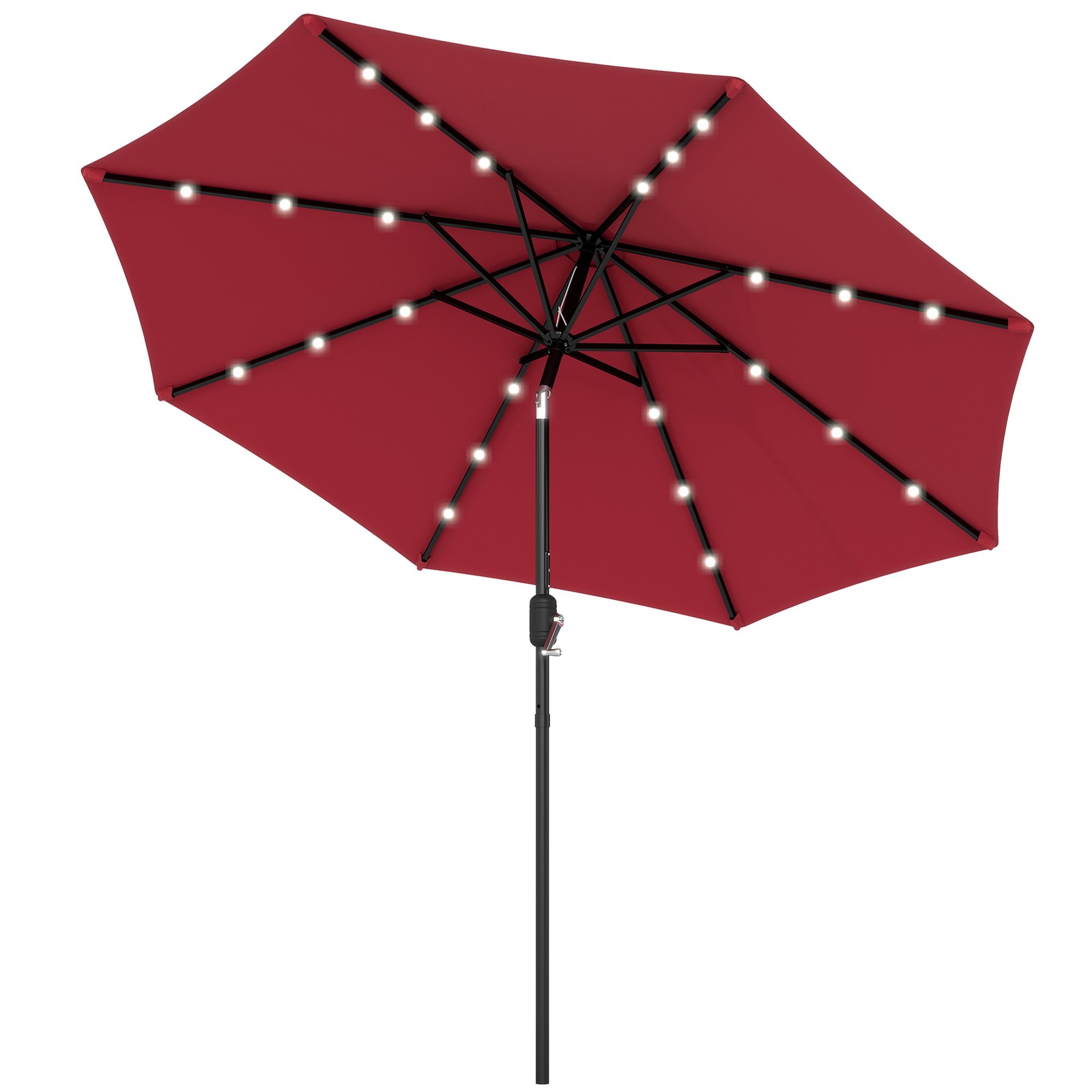 Outsunny Garden Parasol Outdoor Tilt Sun Umbrella LED Light Hand Crank Red