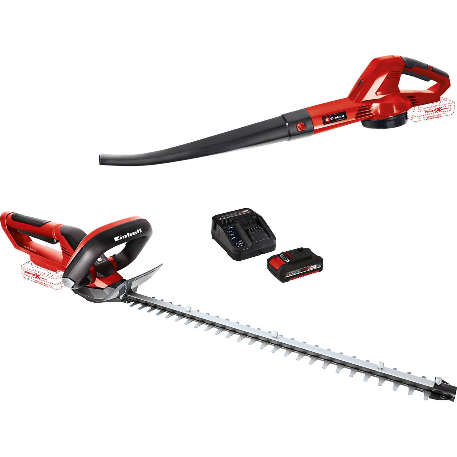 Einhell 2 Piece 18v Cordless Hedge Trimmer and Leaf Blower Garden Power Tool Kit