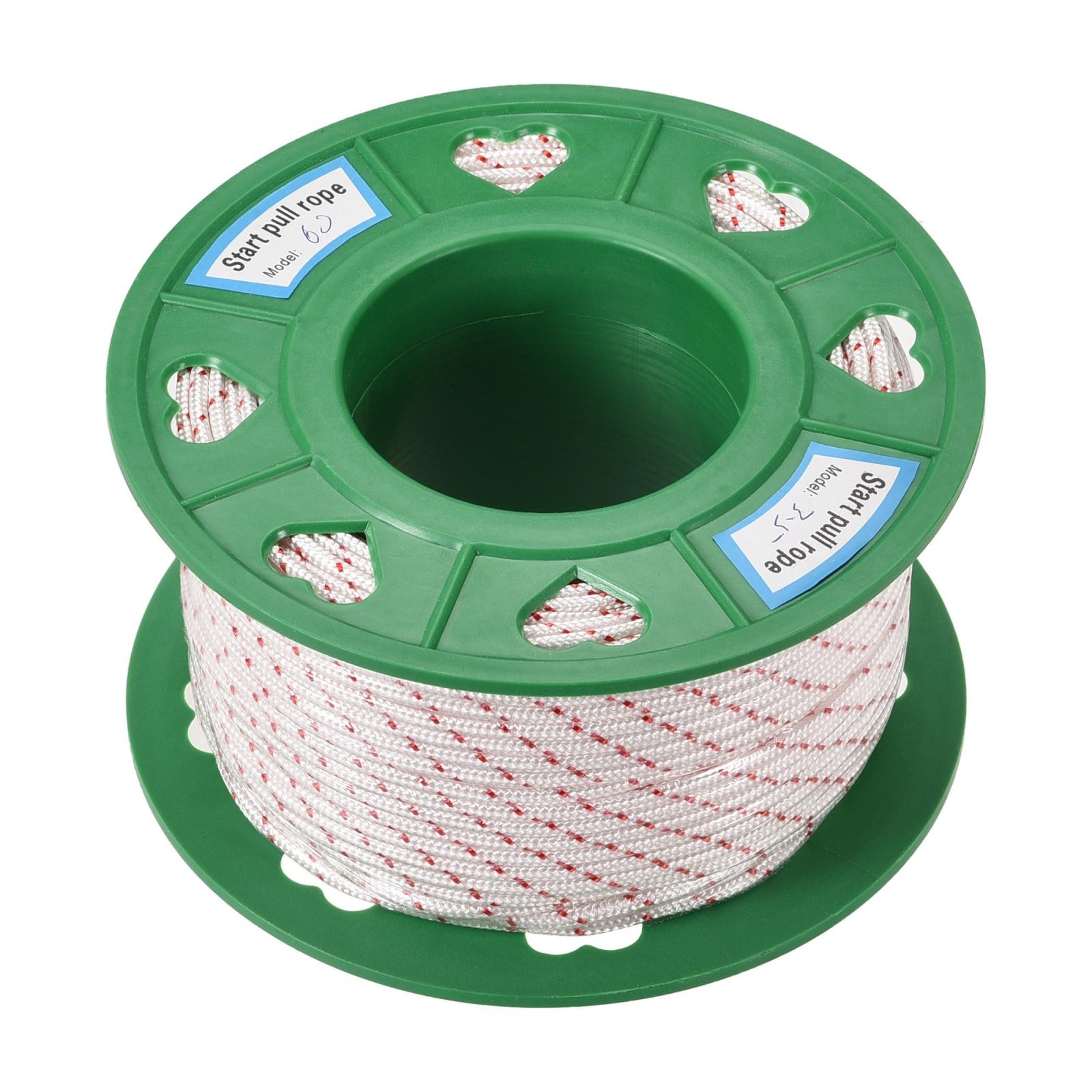 Recoil start Rope 3.5mm 1/8 Inch Dia 60m 196ft Polyester Pull Cord White Red