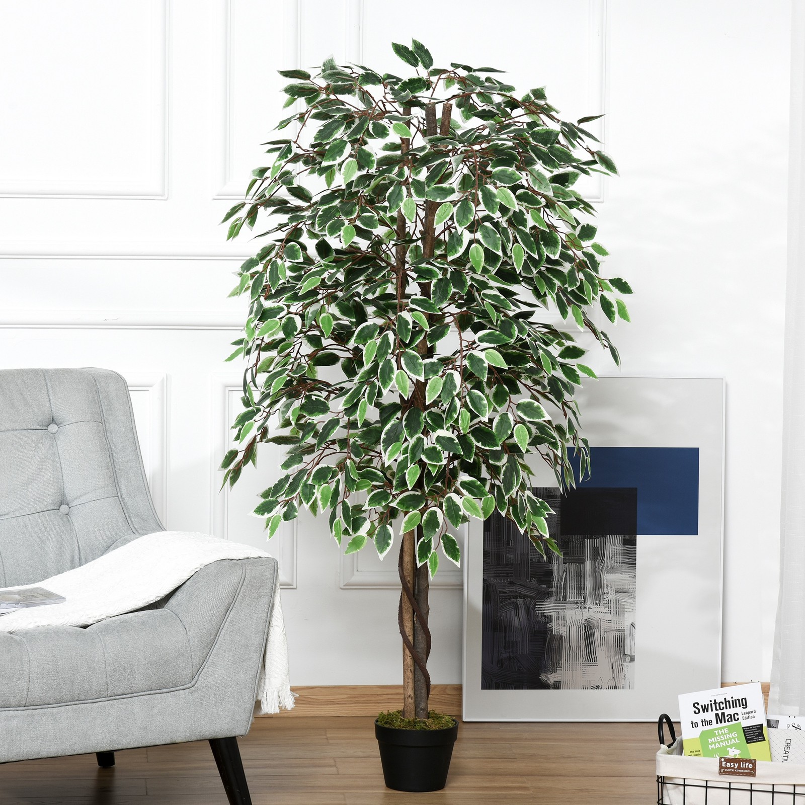 Artificial 160cm/5.2FT Ficus Plant Fake Tree Potted Home Décor for Indoor