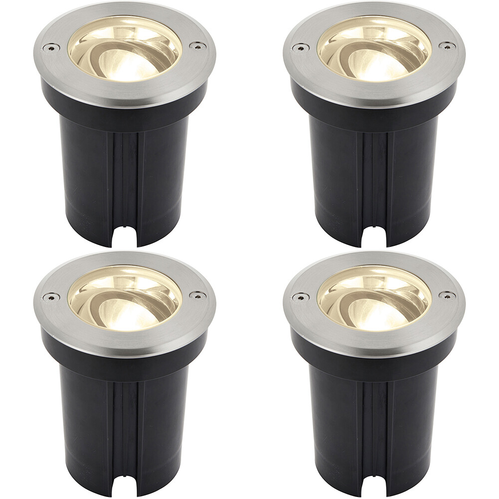 4 PACK Stainless Steel IP67 Ground Light - 6W Warm White LED - Tilting Head