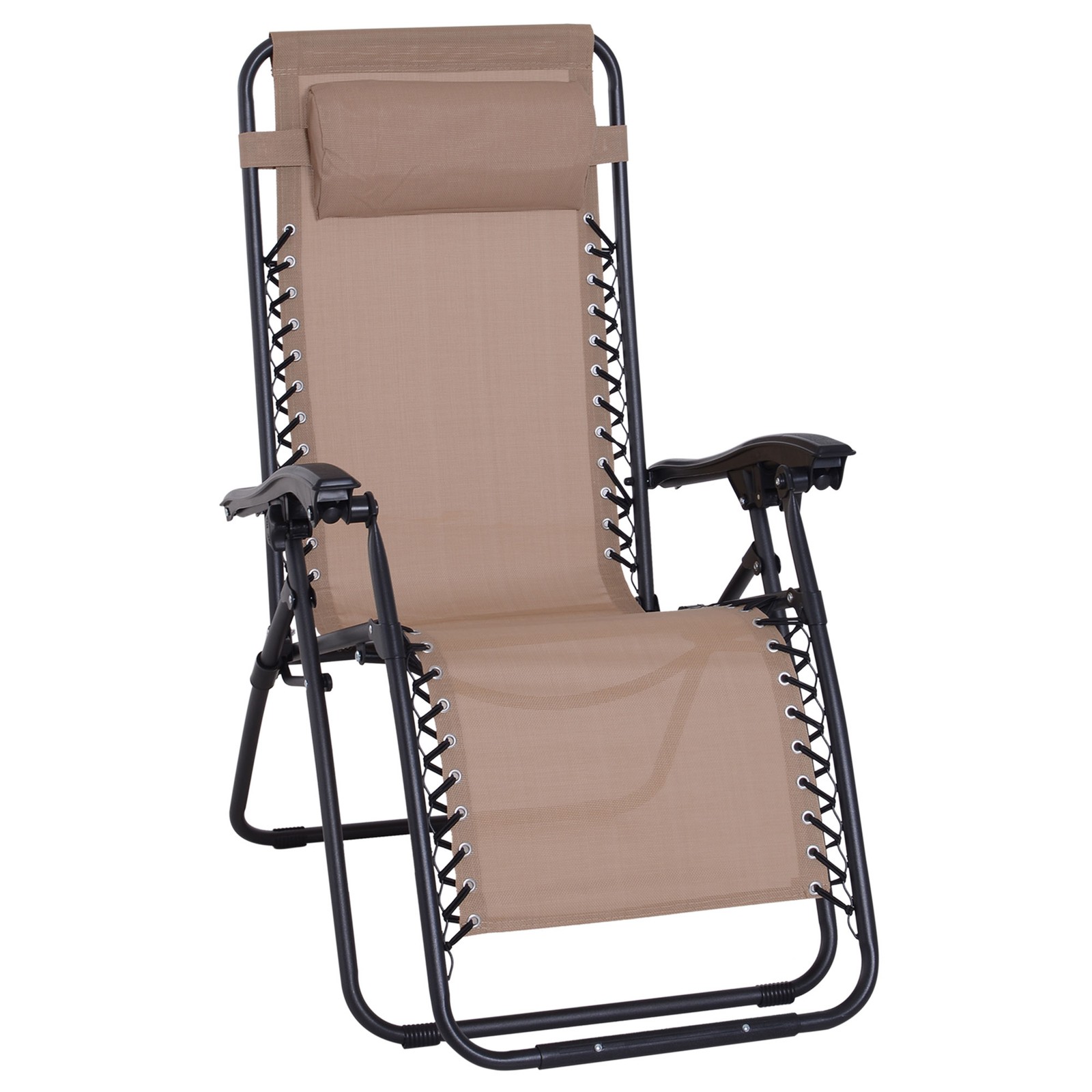 Outsunny Zero Gravity Chair, Reclining Lounger w/ Pillow Beige