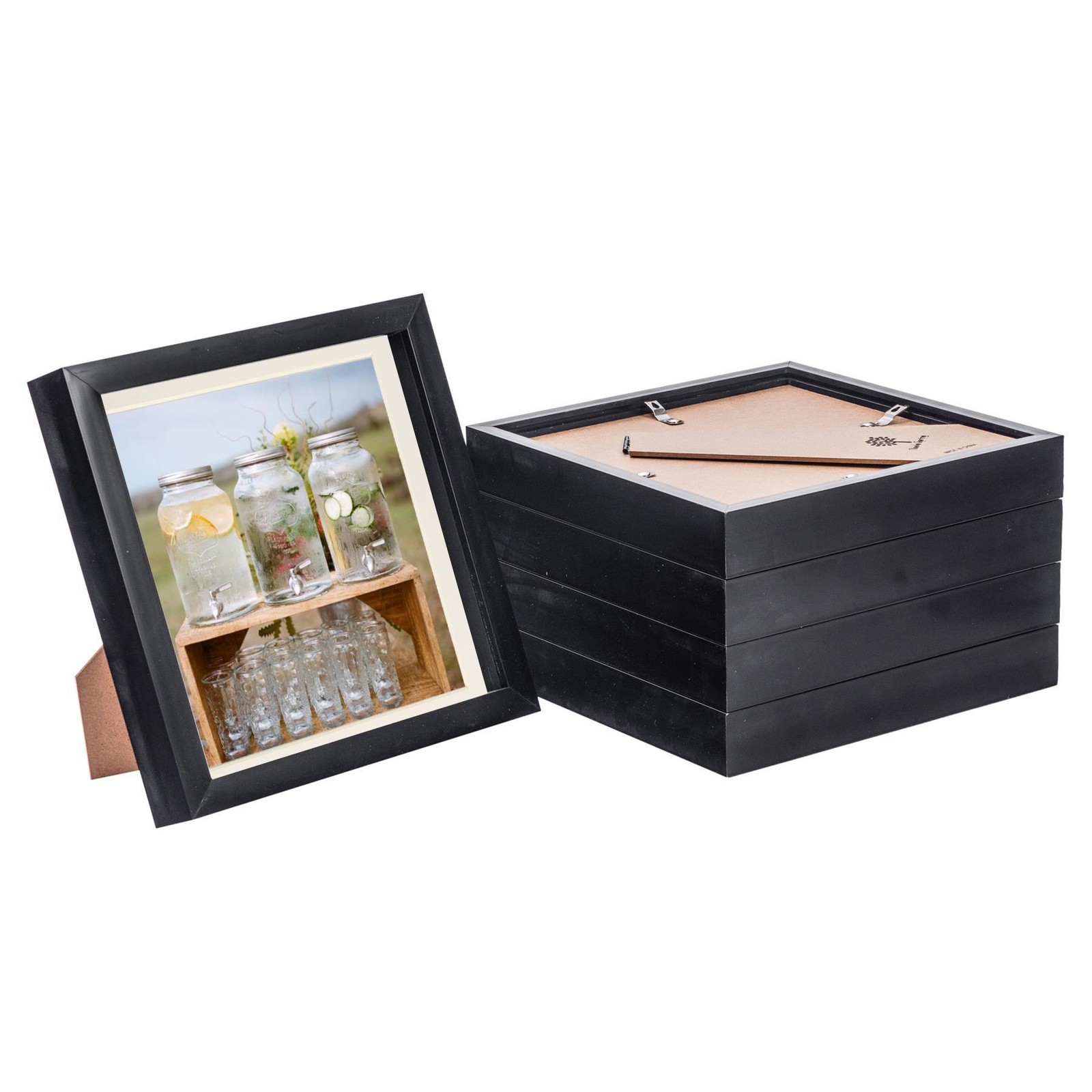 5x 3D Box Photo Frames Picture Display 8 x 8" with 6 x 6" Mount Black/Ivory