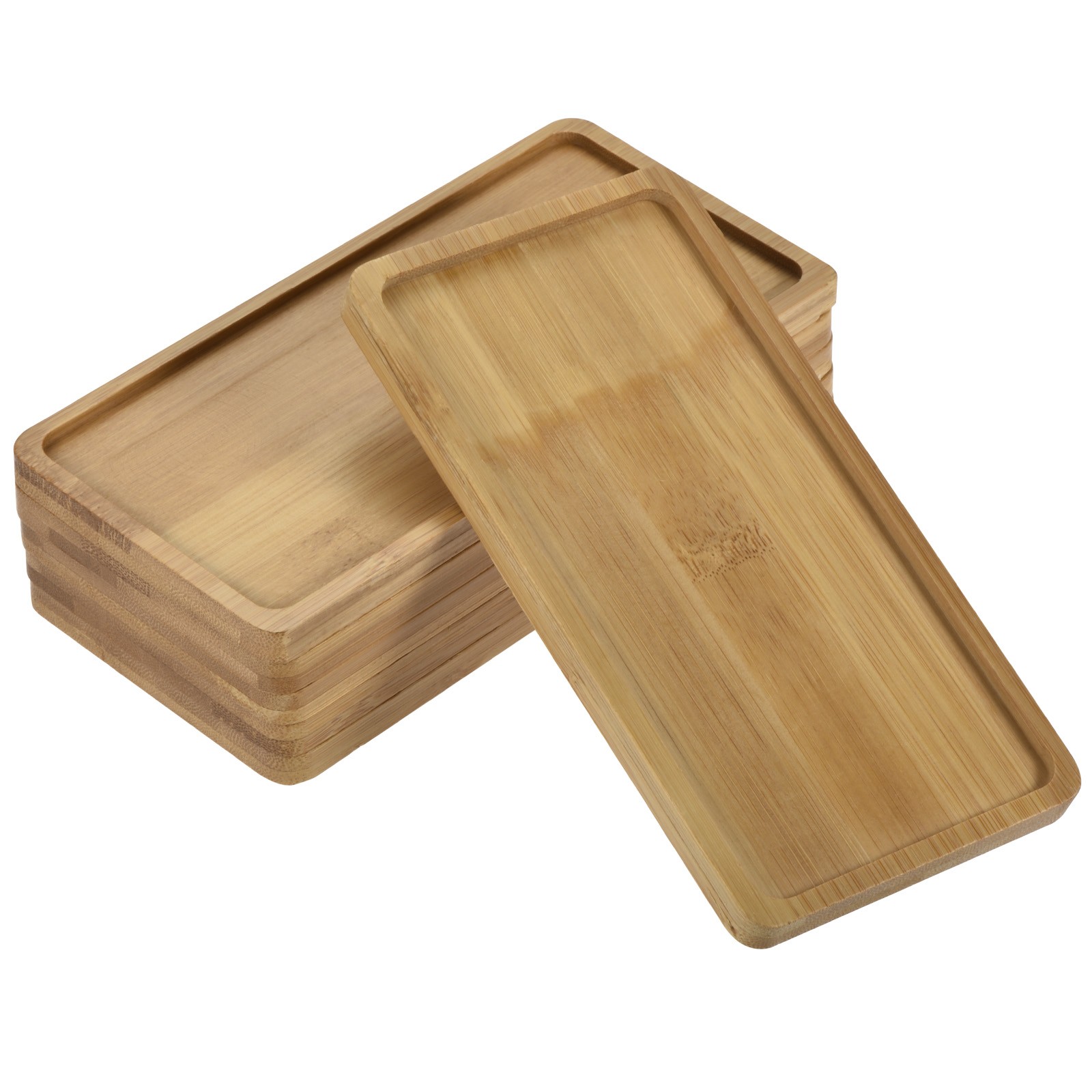 6pcs Plant Pot Saucer 17.5x8.8cm Bamboo Rectangular Flower Drip Tray for Indoors