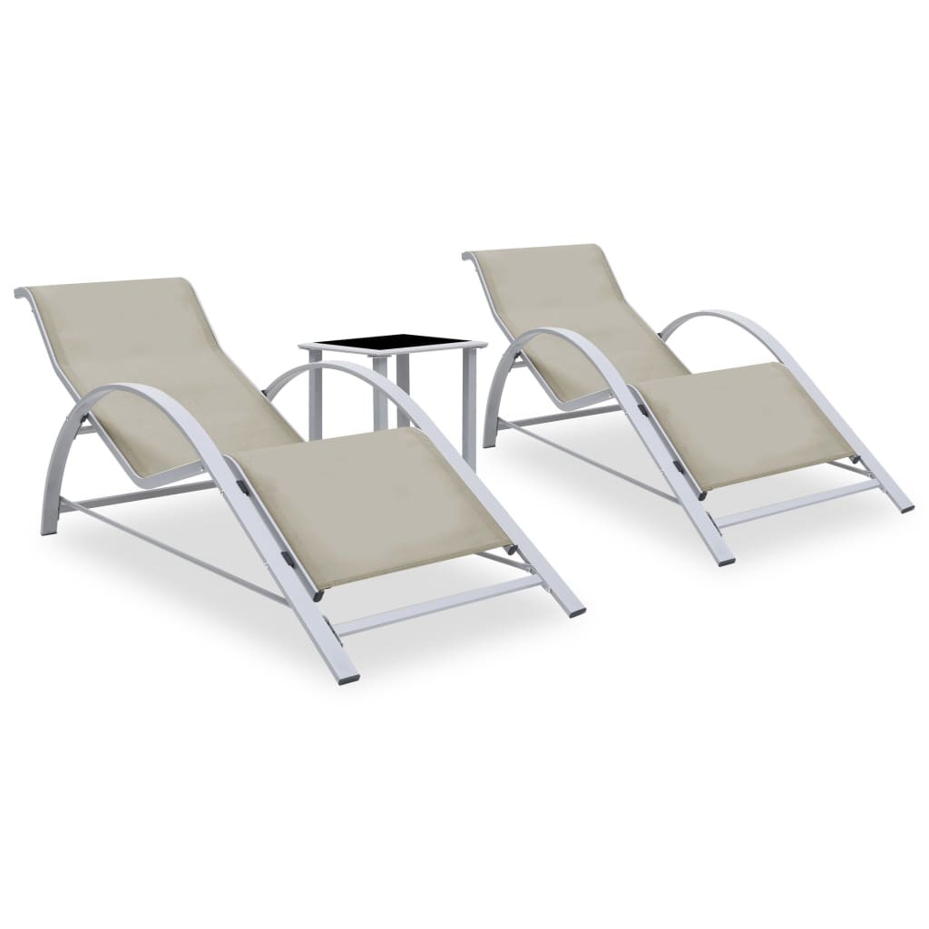 2x Sun Loungers with Table Aluminium Cream Lounge Bed Daybed Outdoor vidaXL