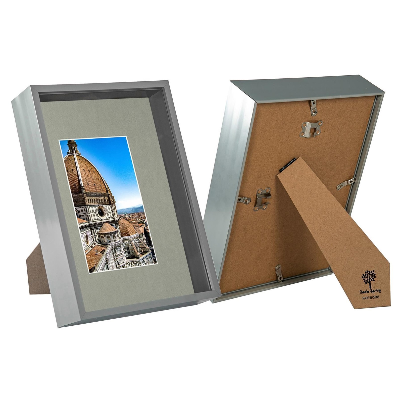 2x Grey A4 (8" x 12") 3D Deep Box Frames with Grey A5 Mount Shadow Display