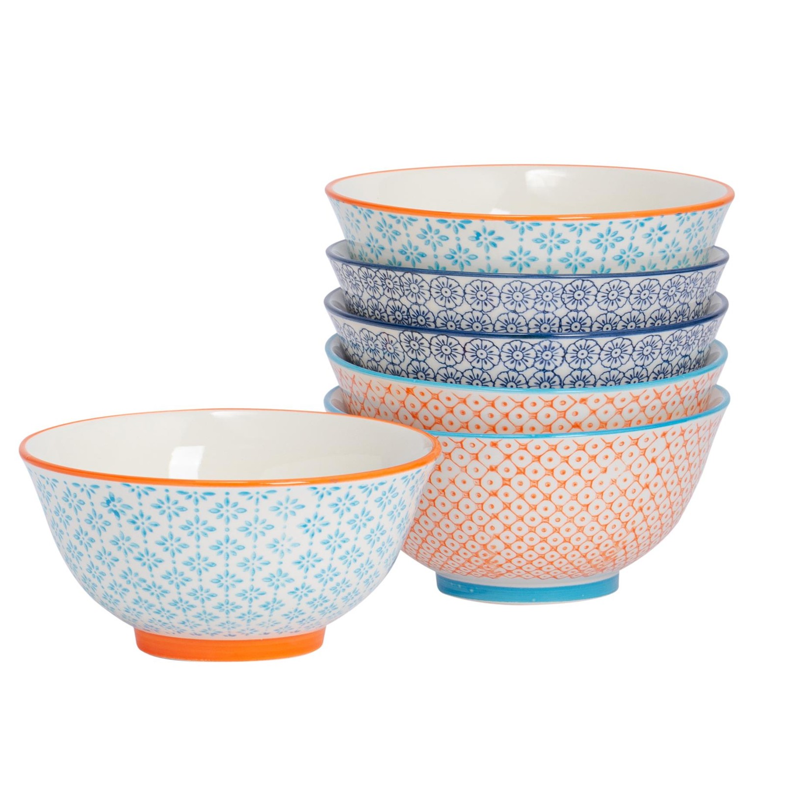6x Hand-Printed Cereal Bowls Porcelain Breakfast Dining Crockery 16cm 3 Colours