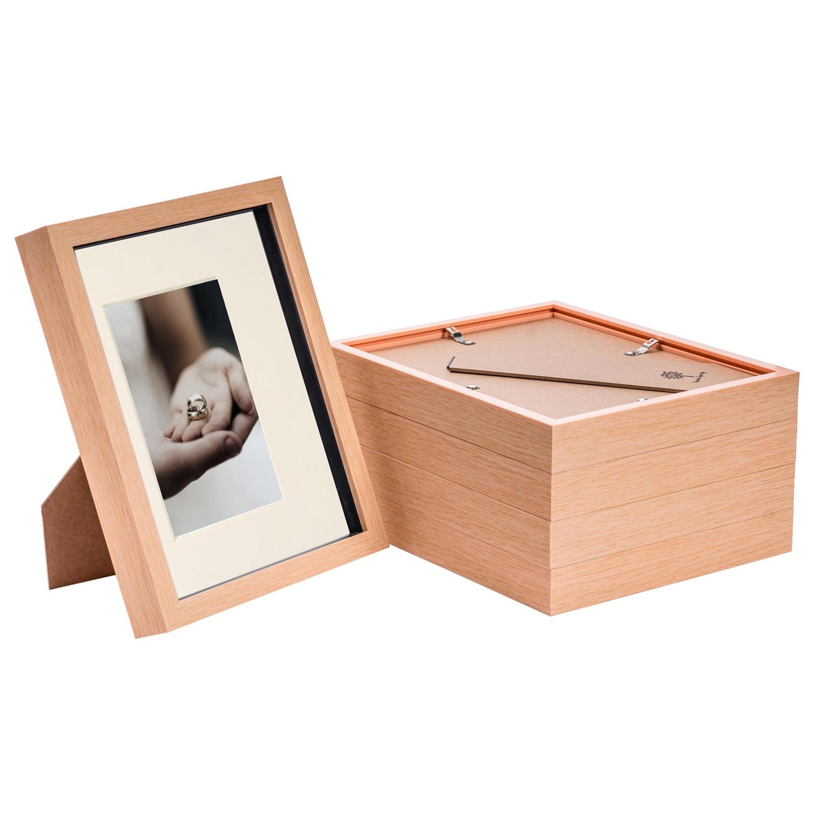 5x 3D Box Photo Frames Display 8 x 10" with 4 x 6" Mount Light Wood/Ivory