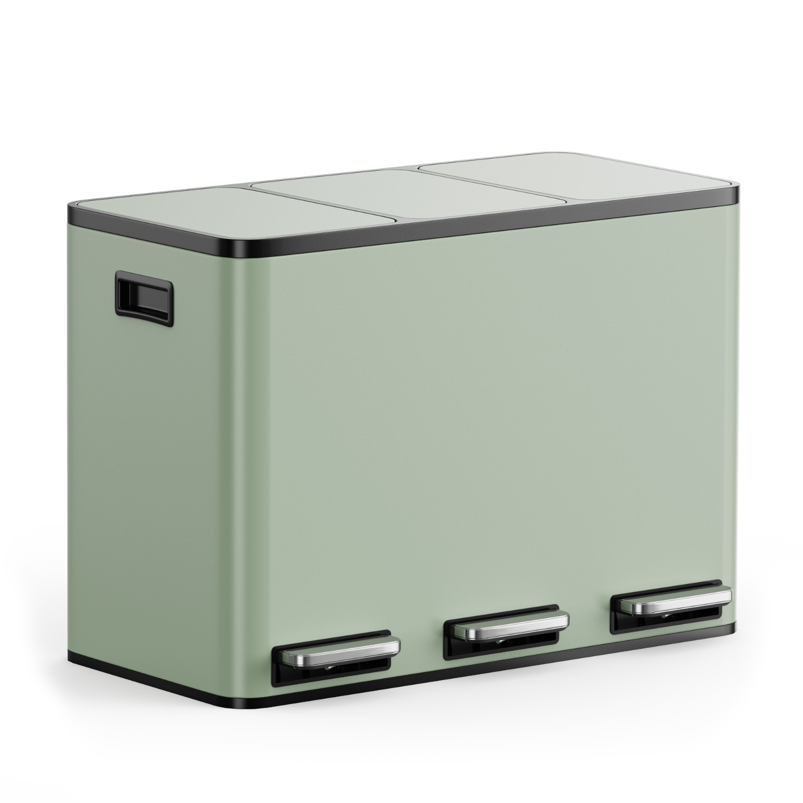 Sage Green Recycling Kitchen Bin, 45L with Triple Compartments (3 x 15L) VonHaus