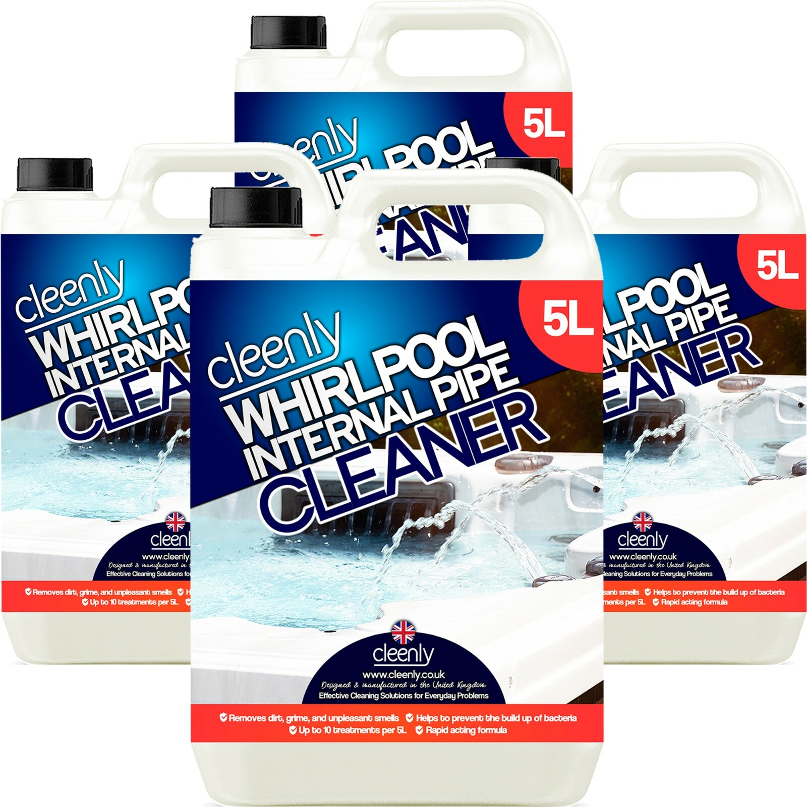 Cleenly Hygienic Whirlpool and Hot Tub Spa Bath Internal Pipe Cleaner 4 x 5L