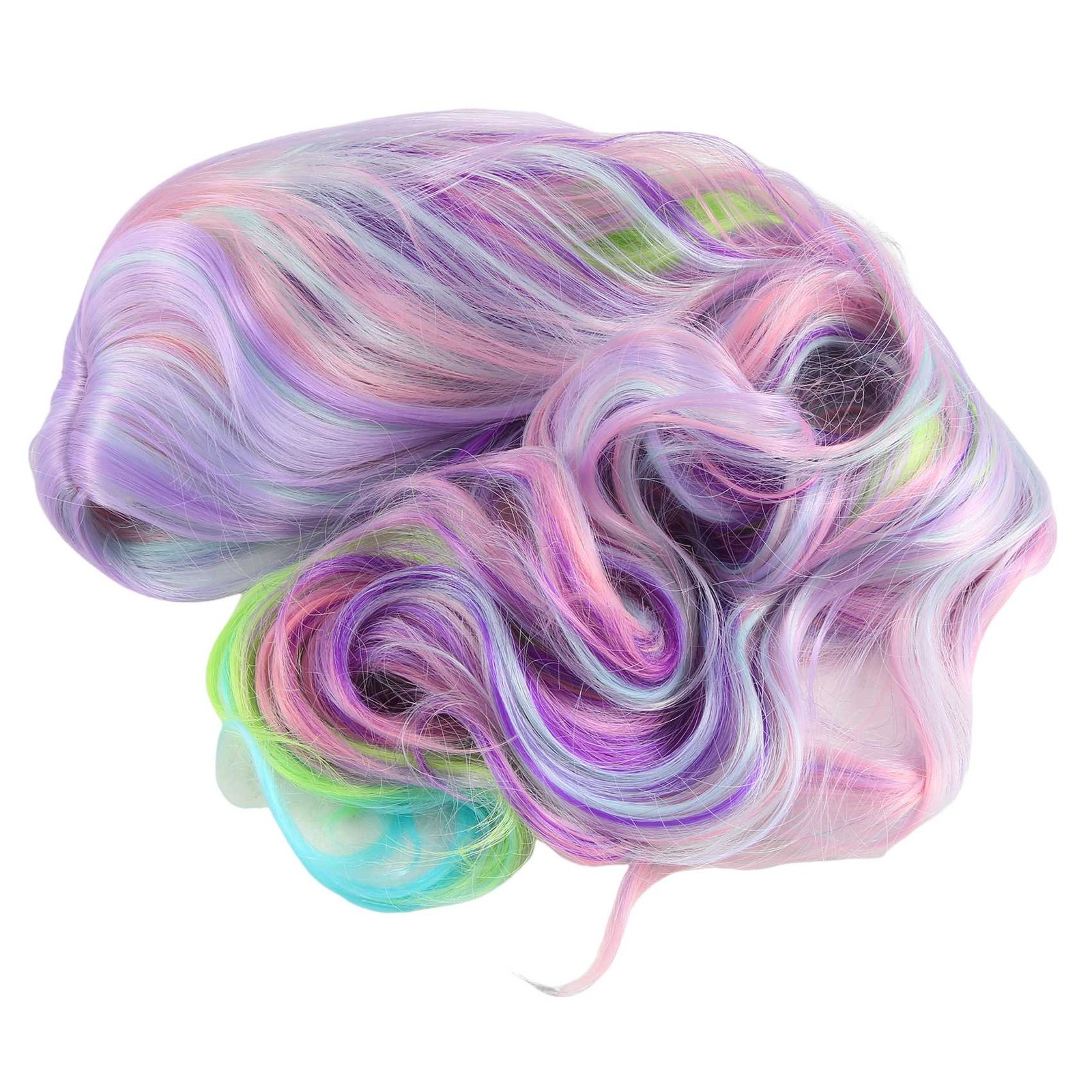 3X(Highlight Dyed Mid-Length Curly Hair Synthetic Wig Wavy Wig for Music4298