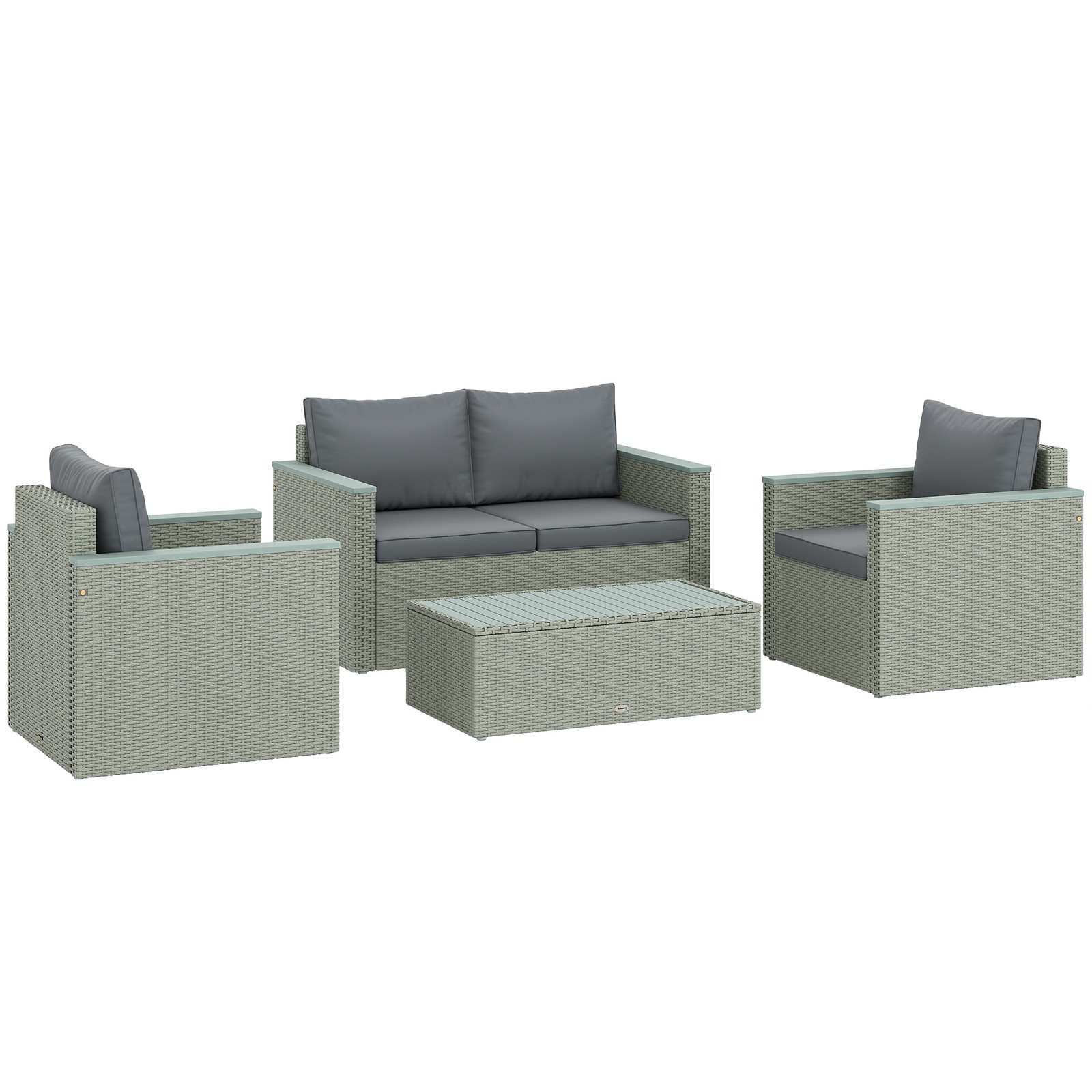 Outsunny 4 Piece Rattan Garden Furniture Set with Cushions, Light Grey