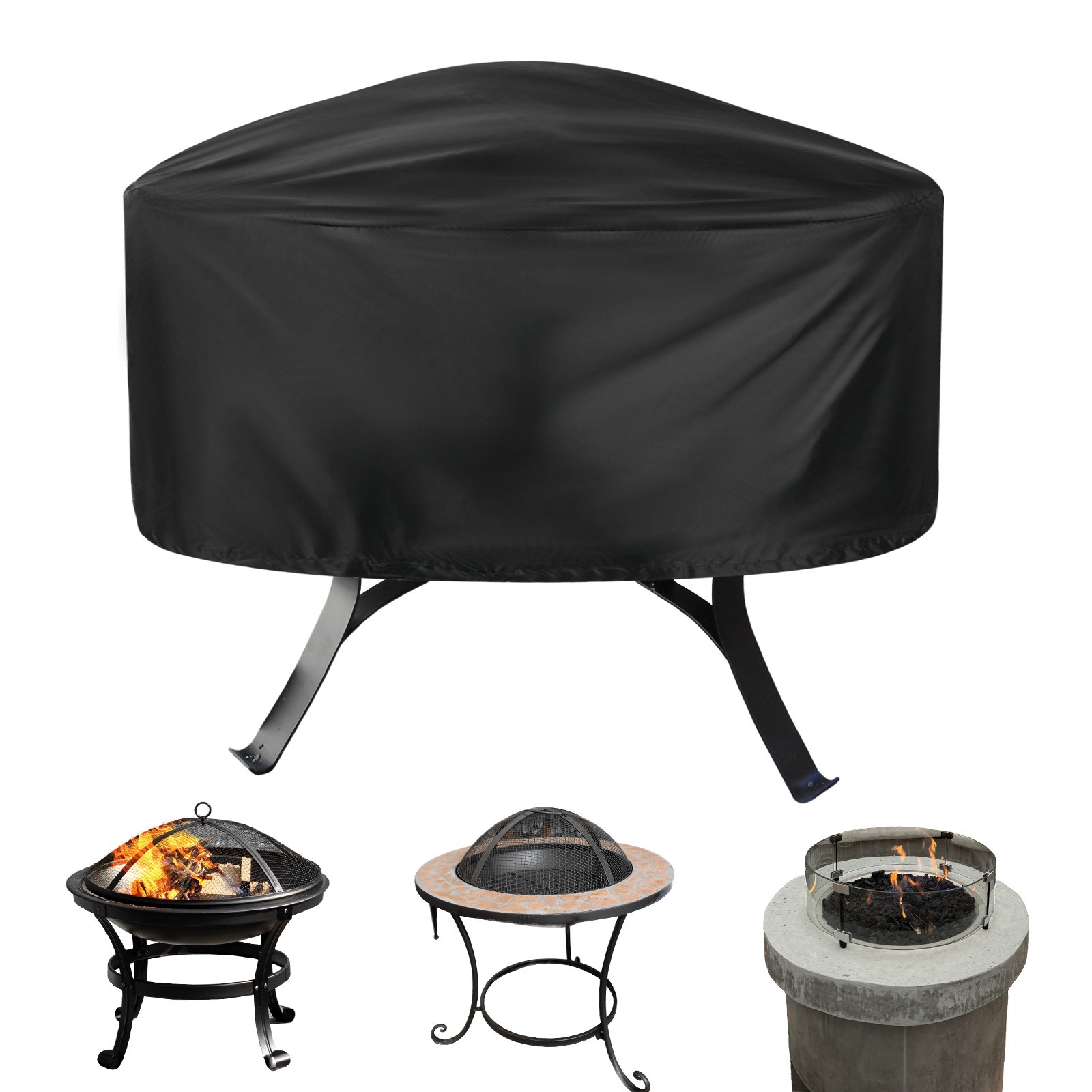 Round Outdoor Fire Pit Cover, 48" x 18" (Dia x H ) Fire Pit Table Cover [Black]