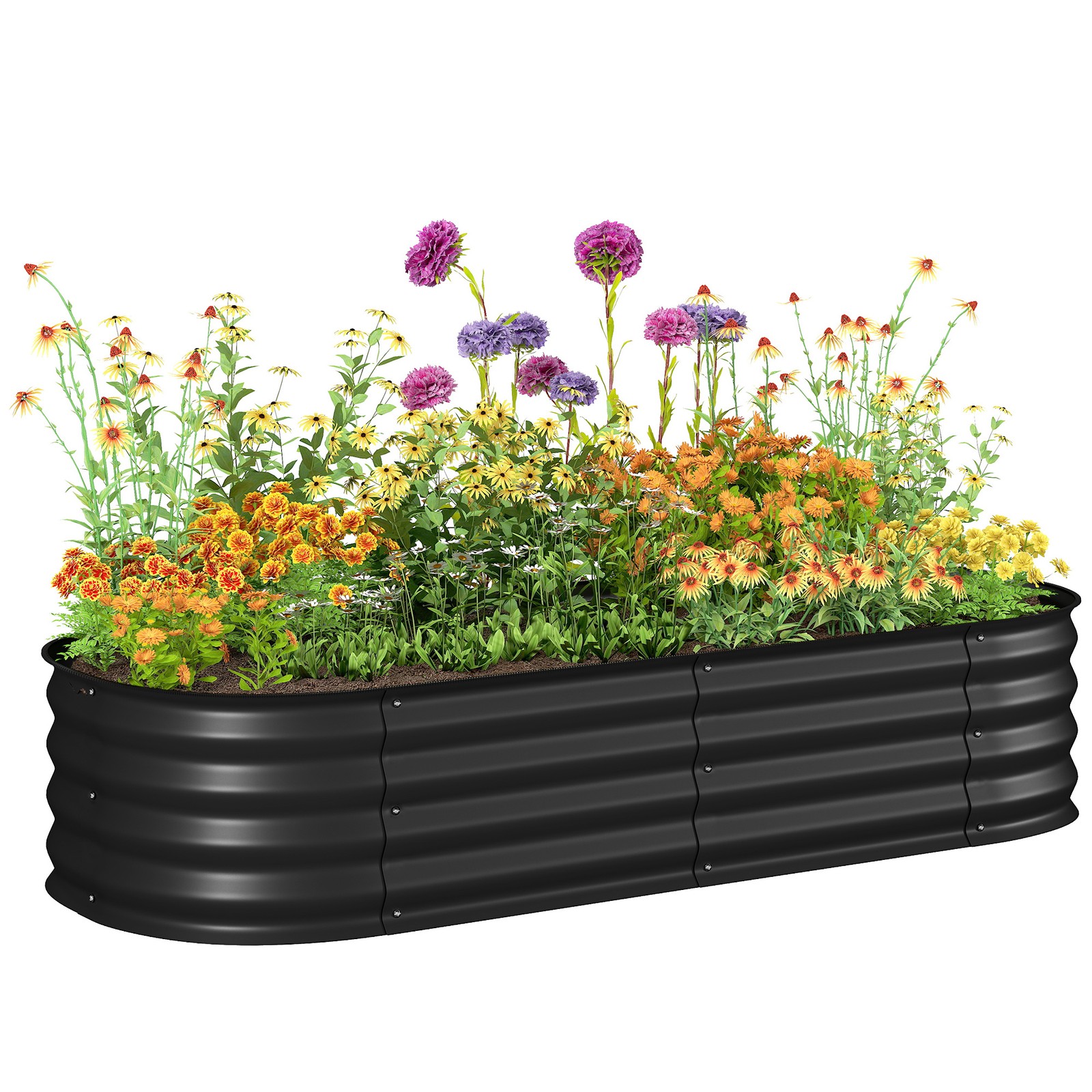 Outsunny Galvanised Raised Garden Bed Planter Box with Safety Edging, Black