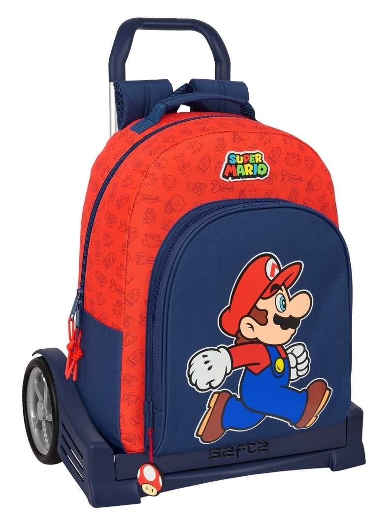 Safta SUPER MARIO TRICK – School Backpack, Ergonomic Back, with Evolution Trolle