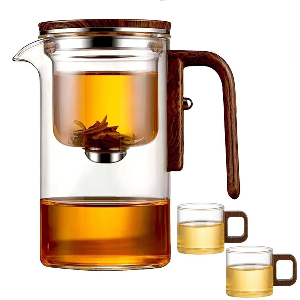 Tea Pot,Pot Tea Pot,Water Separation Glass Teapot with Wooden Handle,Glass2263