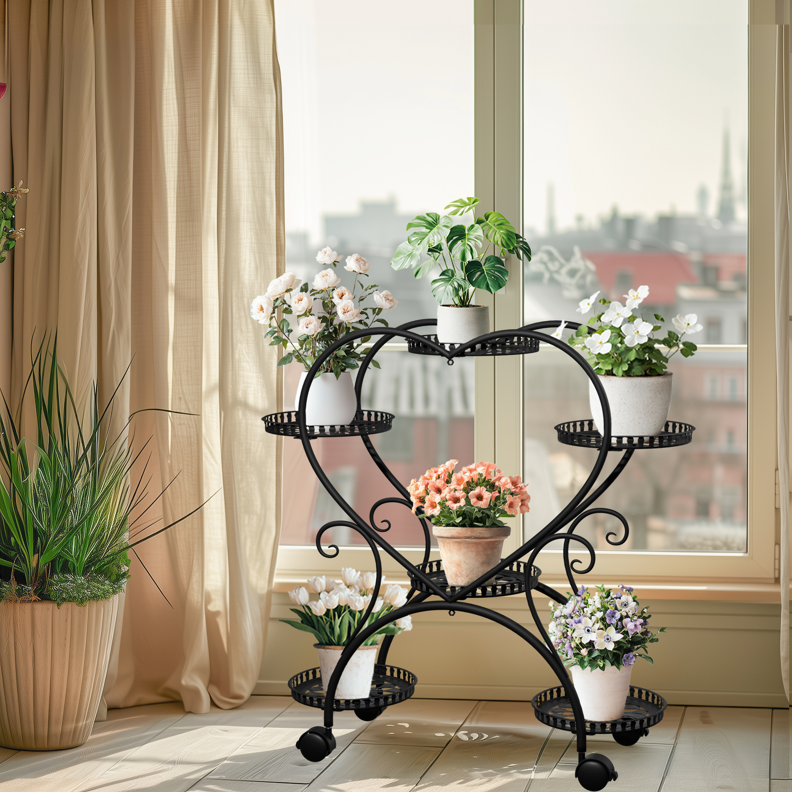 Large Plant Stand Moveable Plant Shelf Flower Stand Cart for Living Room Garden