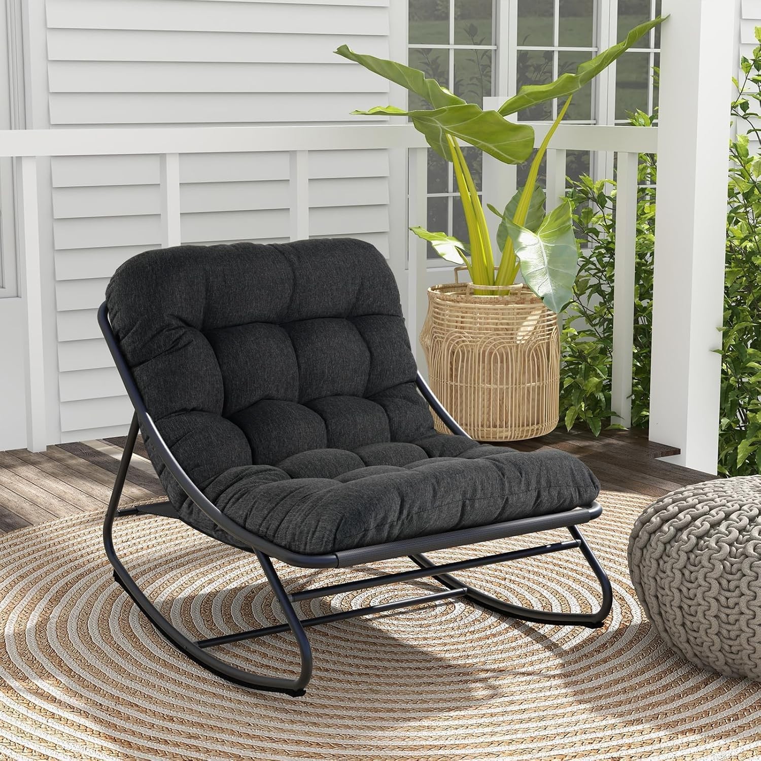 Grand patio Outdoor Rocking Chair with Cushion, Rocking Lounger Weatherproof Me