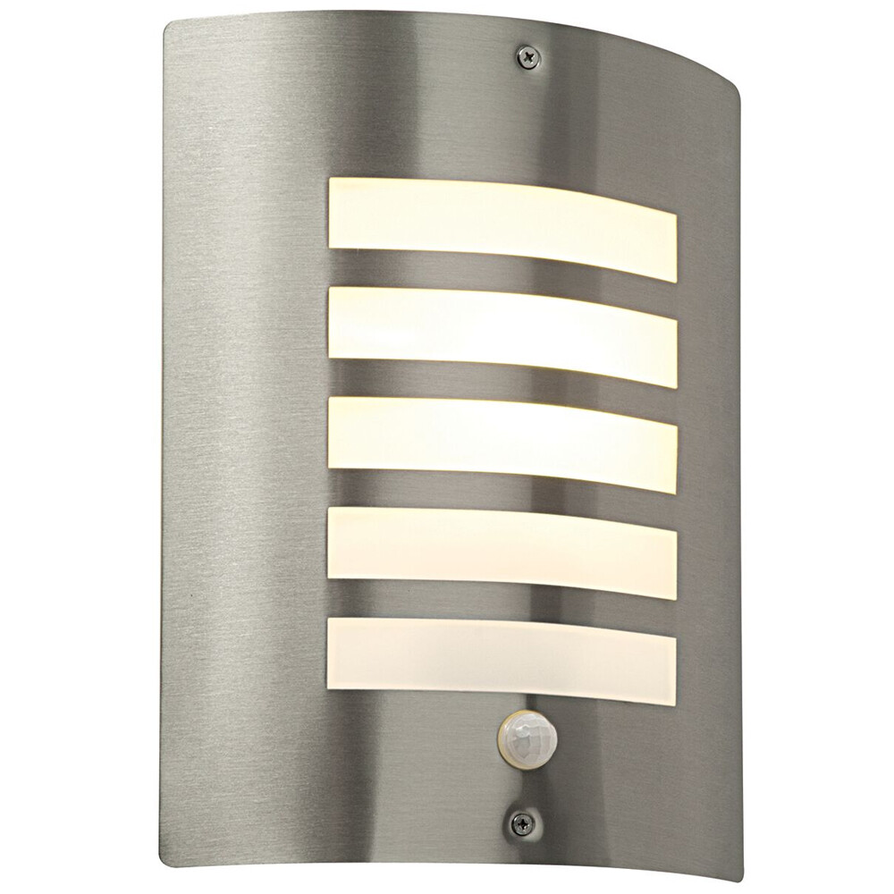 IP44 Outdoor Wall Light PIR Motion Sensor Brushed Steel & Diffuser E27 Edison