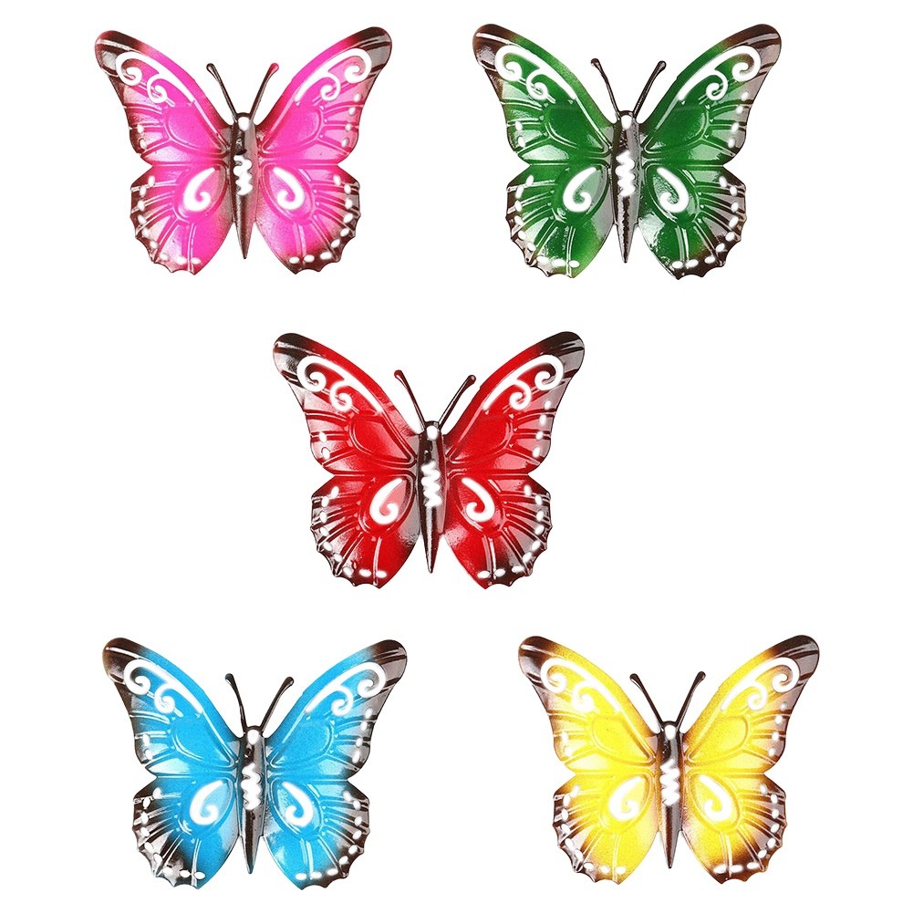 8X(3D Metal Butterfly Yard Decor Wall Art Fence Sculpture Ornament 5Piece W4H6)