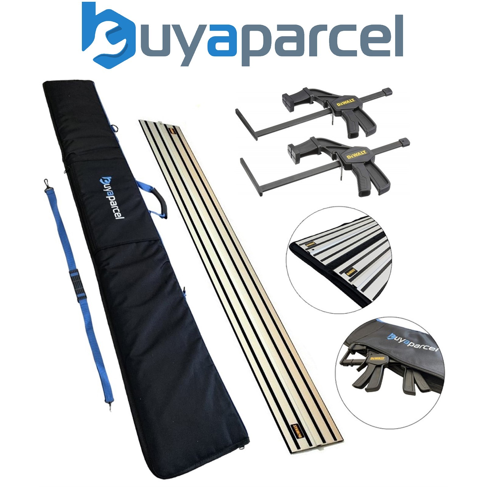 DeWalt DWS5022 1.5m Guide Rail for DWS520 Plunge Saws + DWS5026 Clamps + Bag