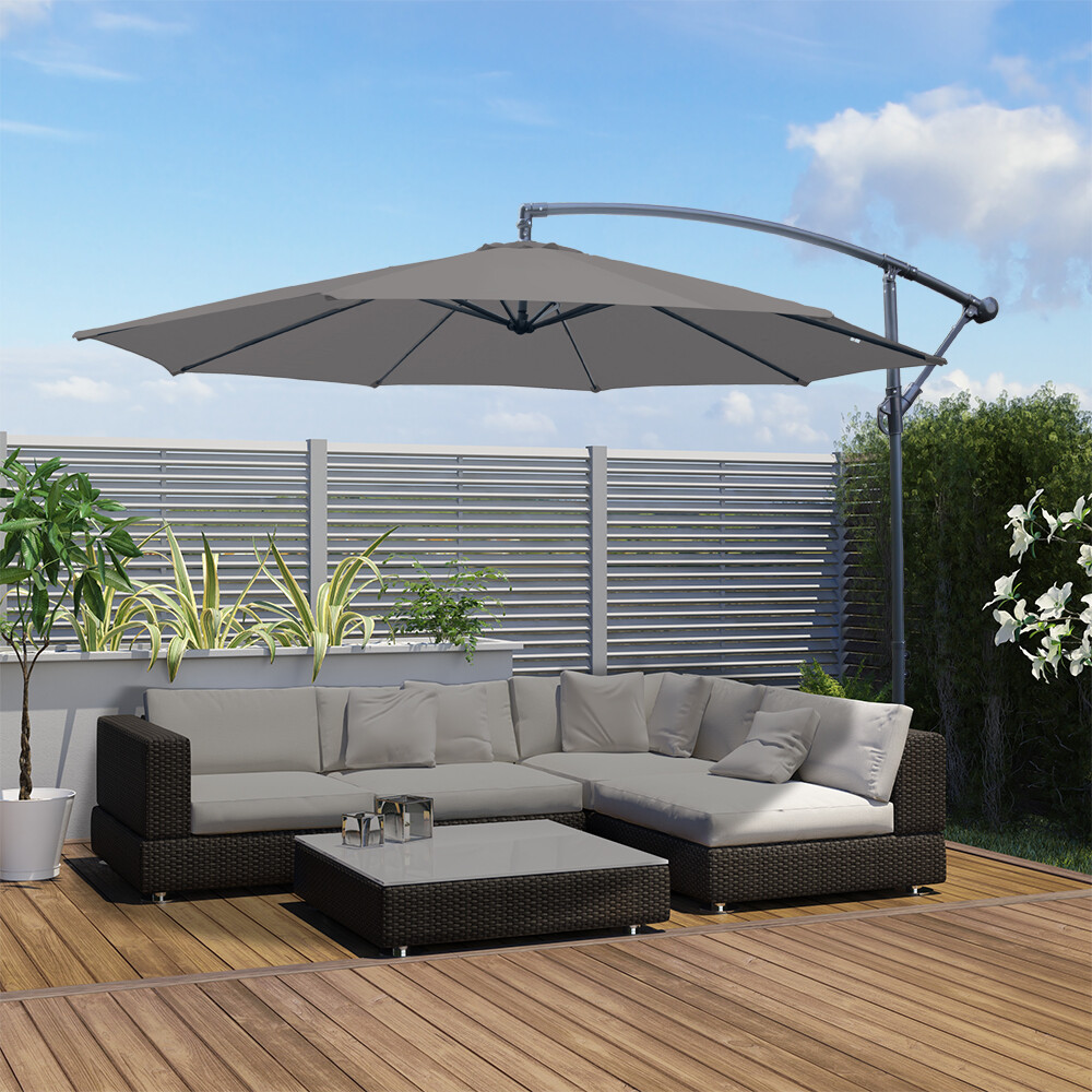 3M Garden Parasol Outdoor Hanging Sun Shade Banana Umbrella Cantilever Grey