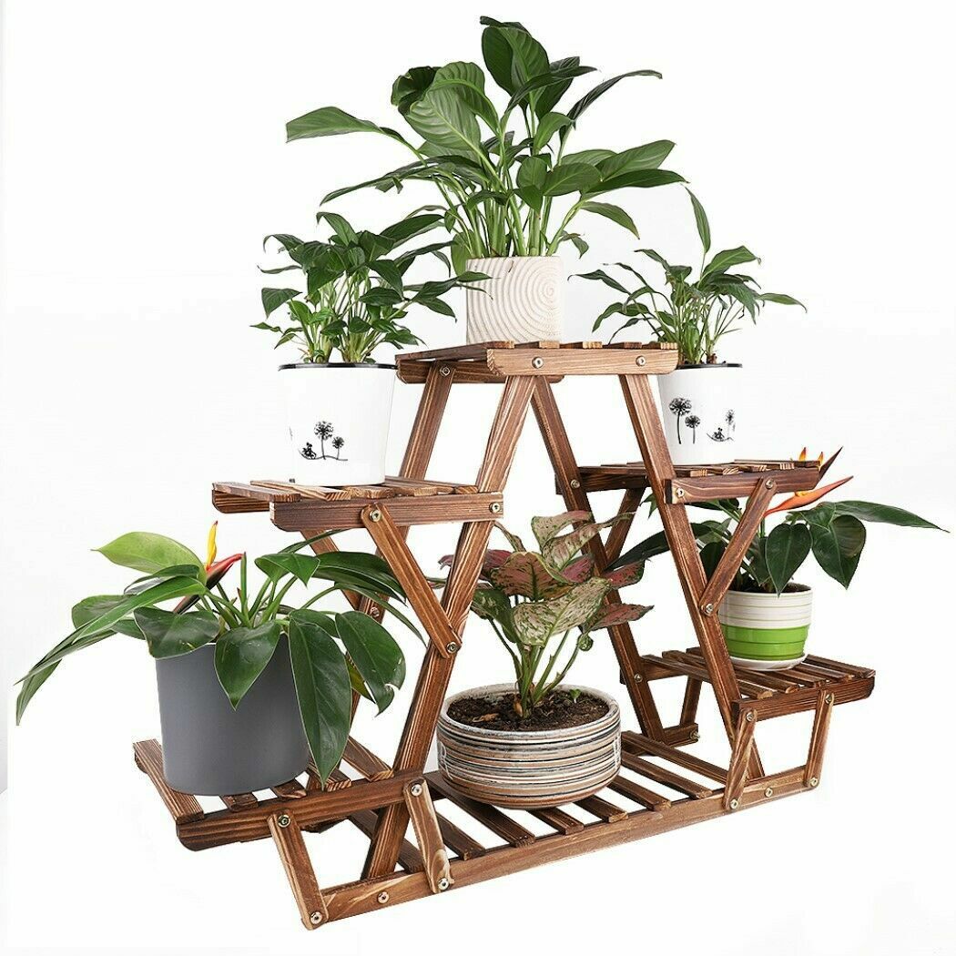 Moisture-proof Wooden Plant Pot Stand Rack Rustproof Flower Bonsai Display Shelf