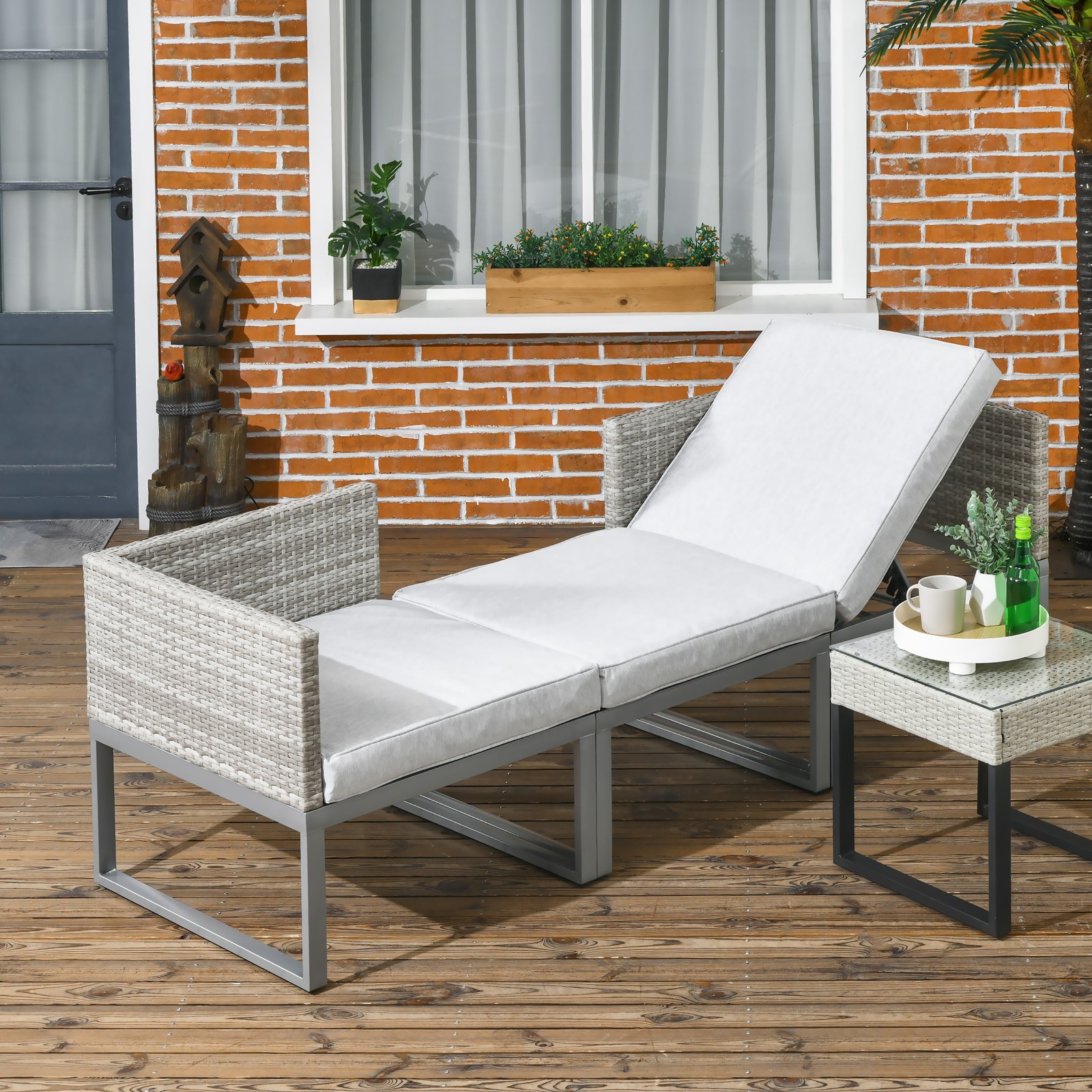 3-in-1 Chair Coffee Table Lounger 3-Seater Sofa w/ Steel Frame Outdoor Furniture