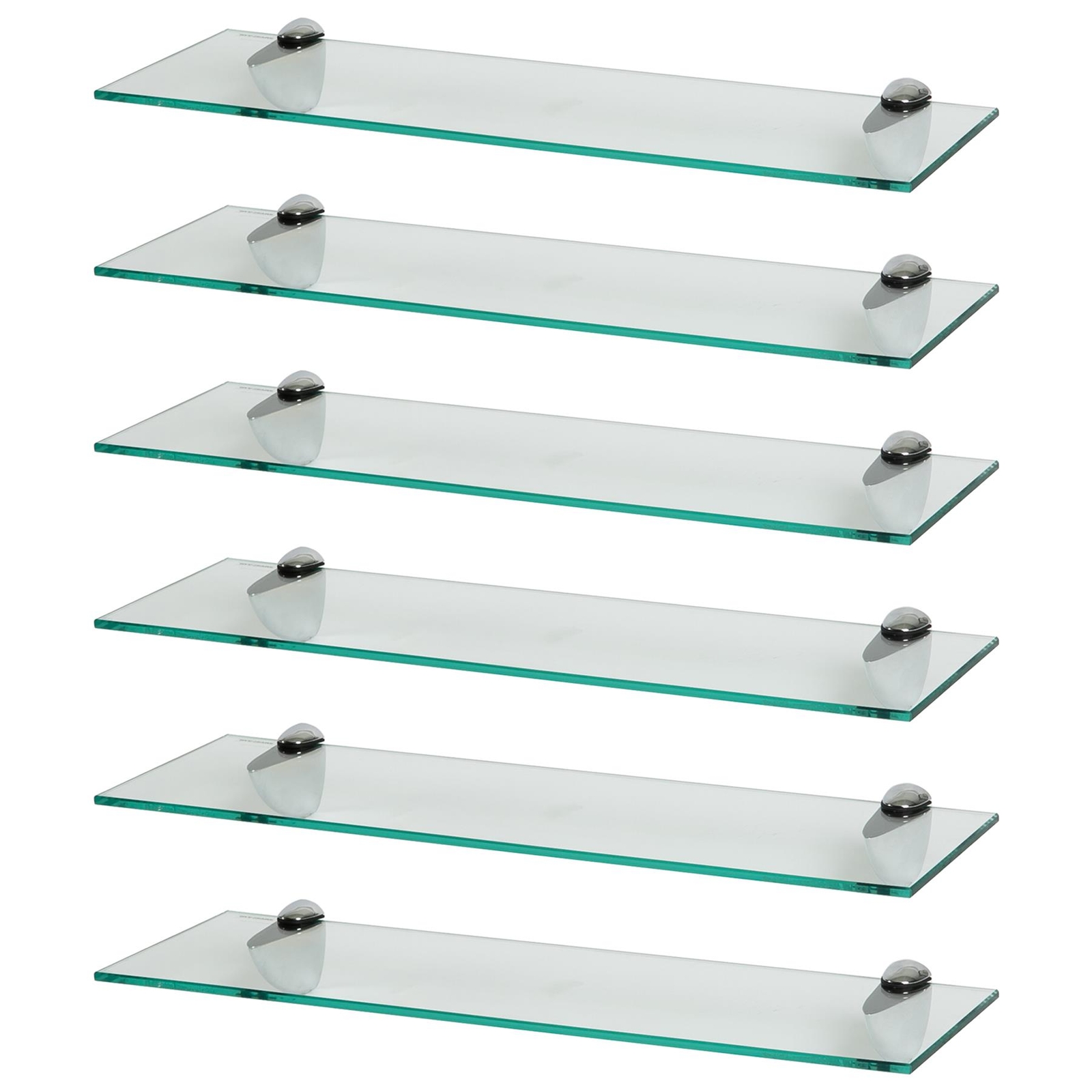 6x Clear 60cm Floating Glass Wall Shelves Bathroom Shelf with Chrome Brackets